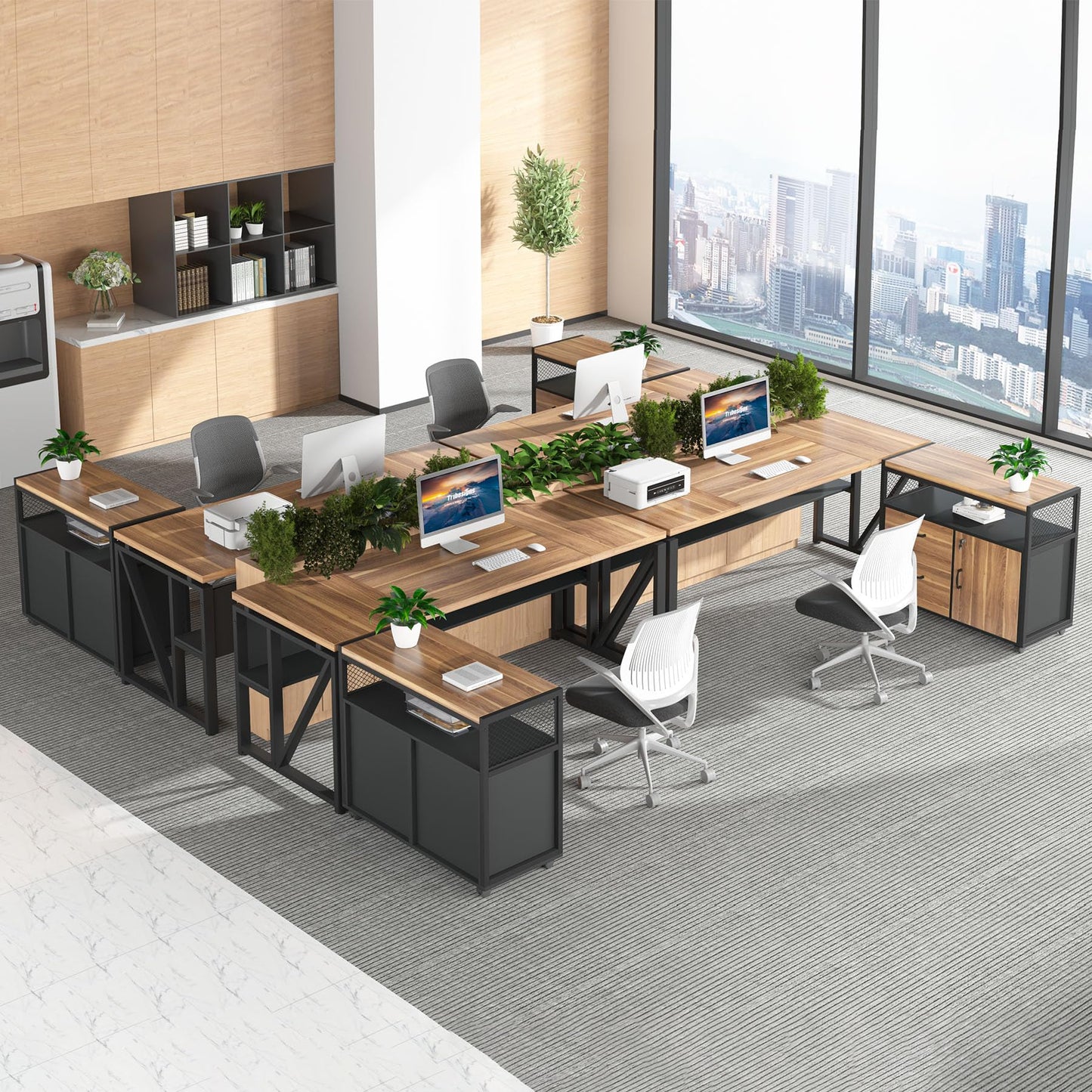 Tribesigns 63" Executive with Drawer Cabinet, L Shaped Desk and Lock lateral File Cabinet, 2 Piece Home Office Furniture Set with Drawers for Hanging File, (Brown, 63 inches)