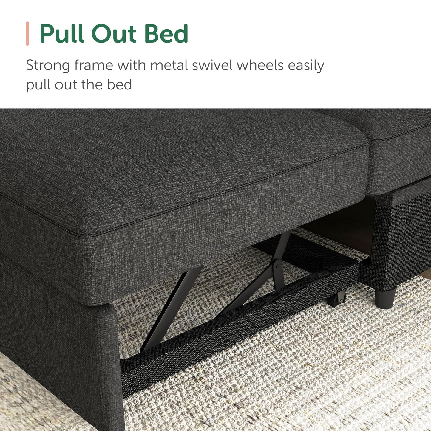 HONBAY Sectional Sleeper Sofa with Pull-Out Bed Storage Chaise, 6 Seater Couch for Living Room, Dark Grey