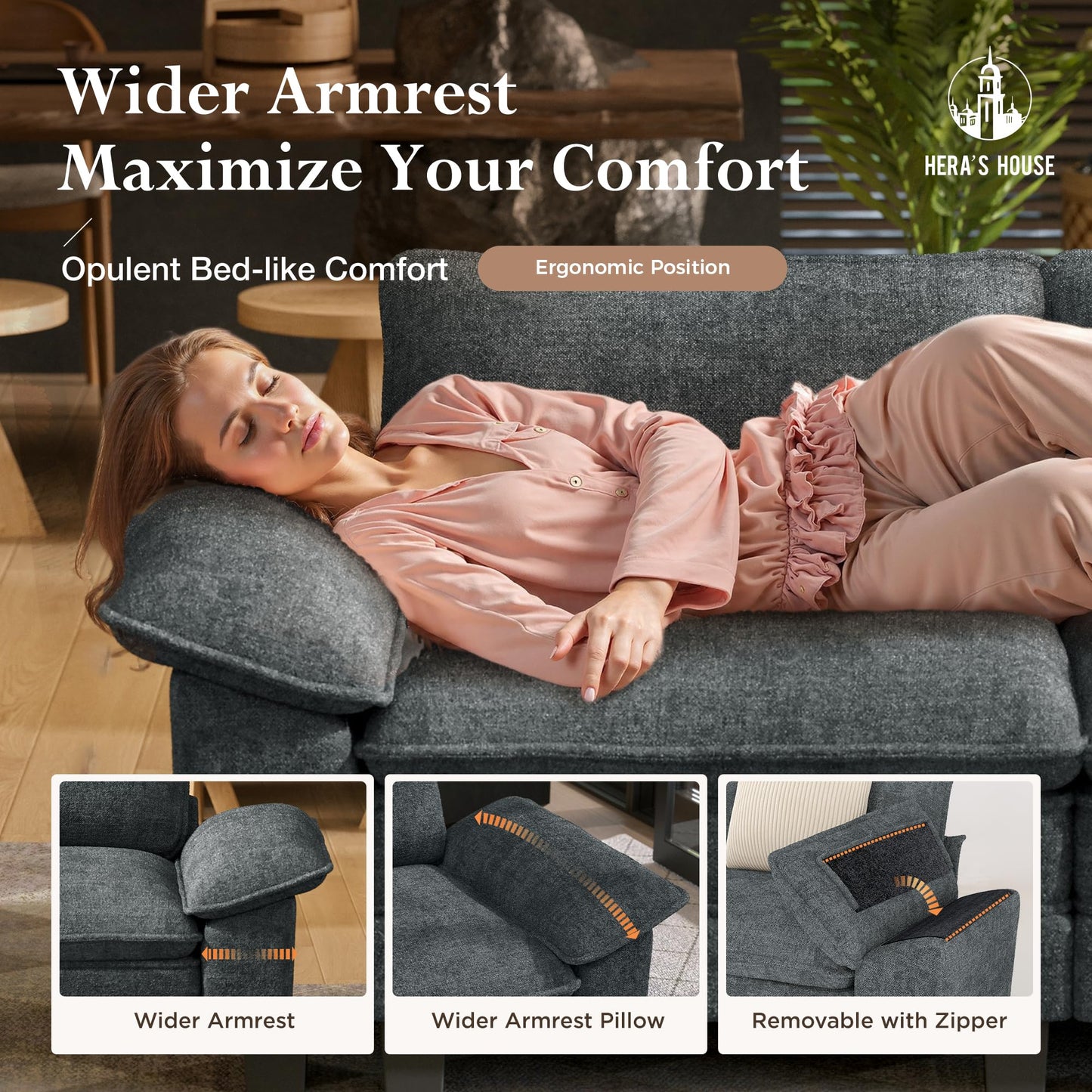 HERA'S HOUSE 158" Modular Sectional Sofa, Oversized U Shaped Couches for Living Room, Comfy Cloud Couch with Ottoman, 6-Seater Deep Seat Sofa with Throw Pillow, Chenille Blue
