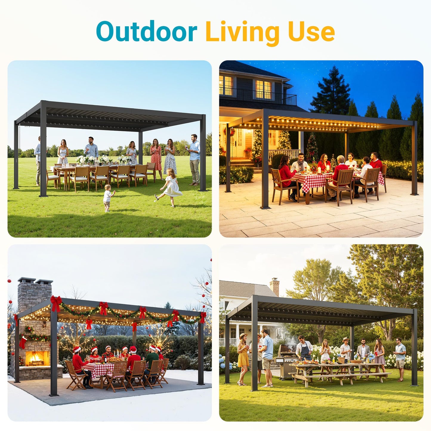 Louvered Pergola, 12' x 16' Outdoor Pergola, Metal Patio Gazebo with Adjustable Louvers Roof and Gutter System, Metal Hardtop Gazebo for Patio, Backyard, Deck, Garden, Dark Gray