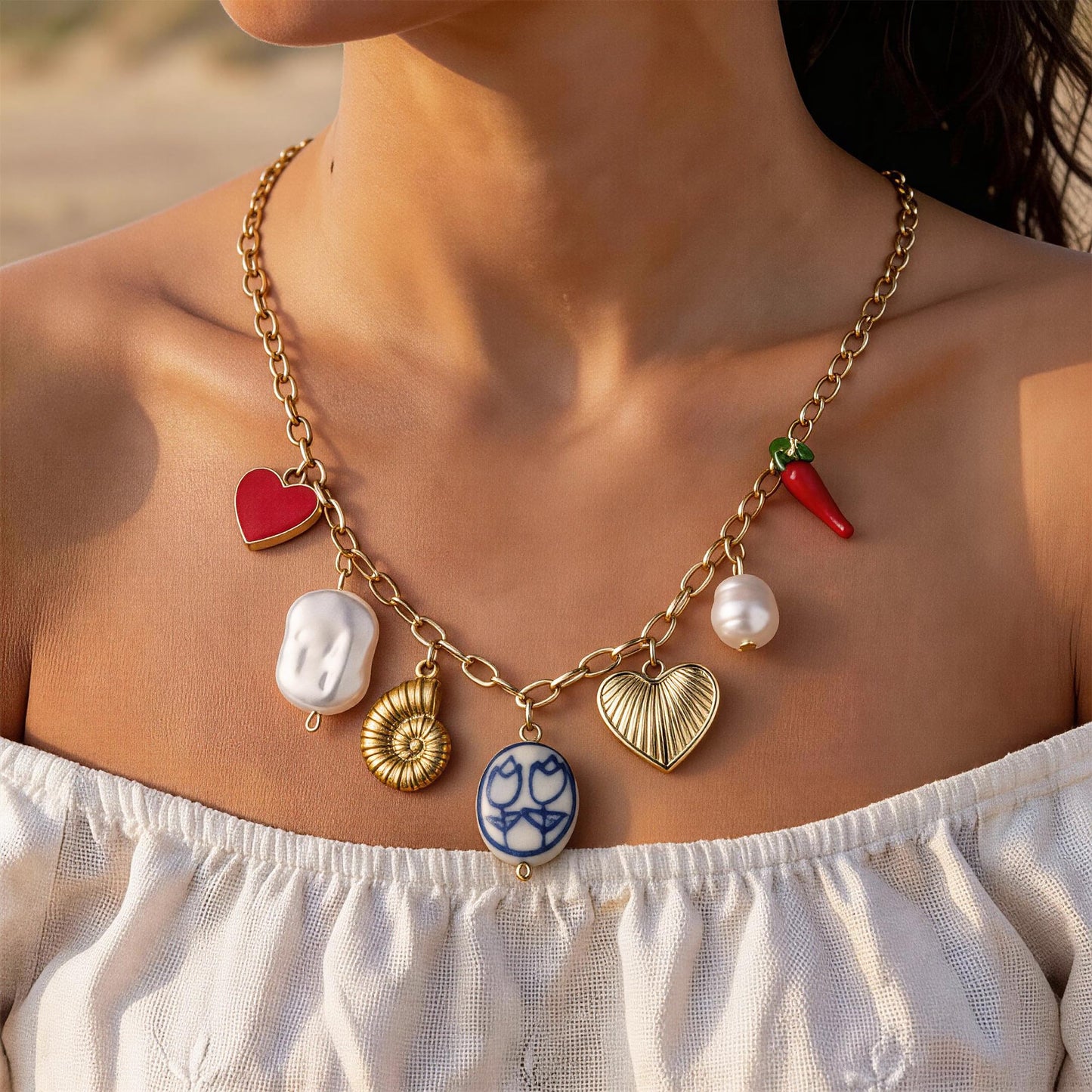 KummerSaprk Seashell Necklace Charm Necklace for Women Summer Vacation Jewelry for Women Starfish Sea Shell Pendant Jewelry Boho Beachy Stuff Accessories Gifts