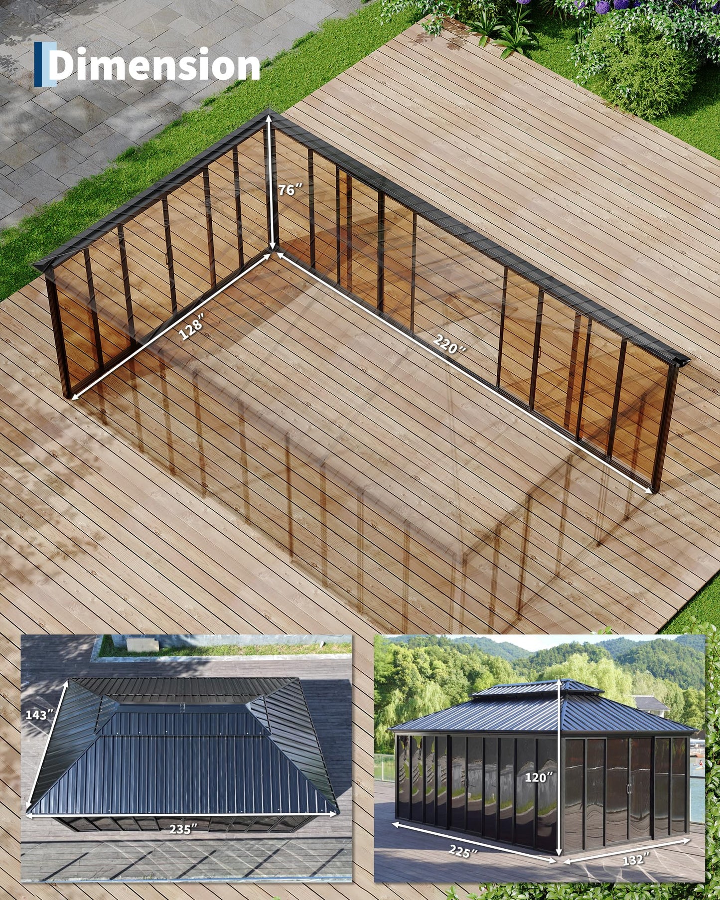 GarveeLife 12x20 ft Sunroom Hardtop Gazebo, Enclosed Gazebo with Floor-to-Ceiling Sliding Doors, All-Aluminum Alloy Frame, Screen Outdoor Room Solarium for Backyard, Patio, and Deck