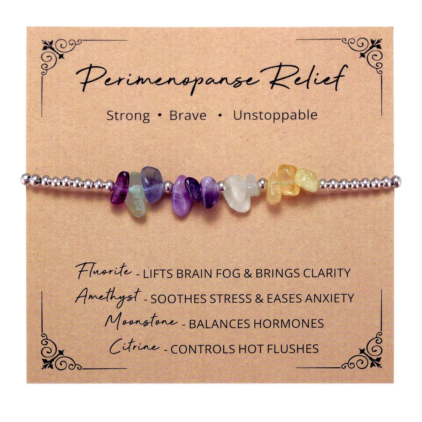 Ukodnus Perimenopause Bracelet for Women, Hormone Balance Crystal Jewelry for Stress Mood Support Sleep Calm, Perimenopause Gifts for Women