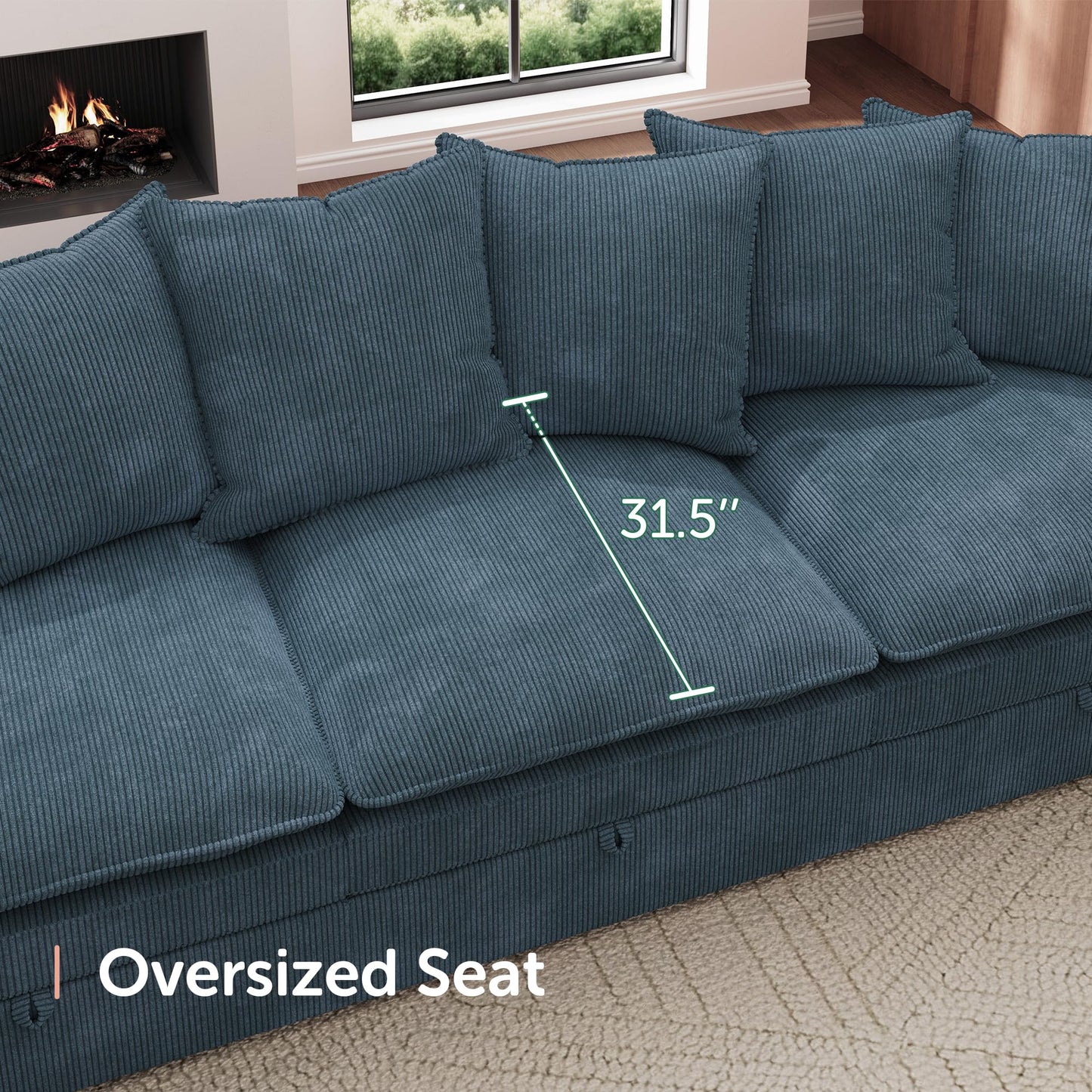 HONBAY Modular Sectional Sofa with Ottoman, 7 Seat U Shaped Couch with Storage & Pillows, 137 Inch Oversized Sectional Sofa for Living Room, Blue