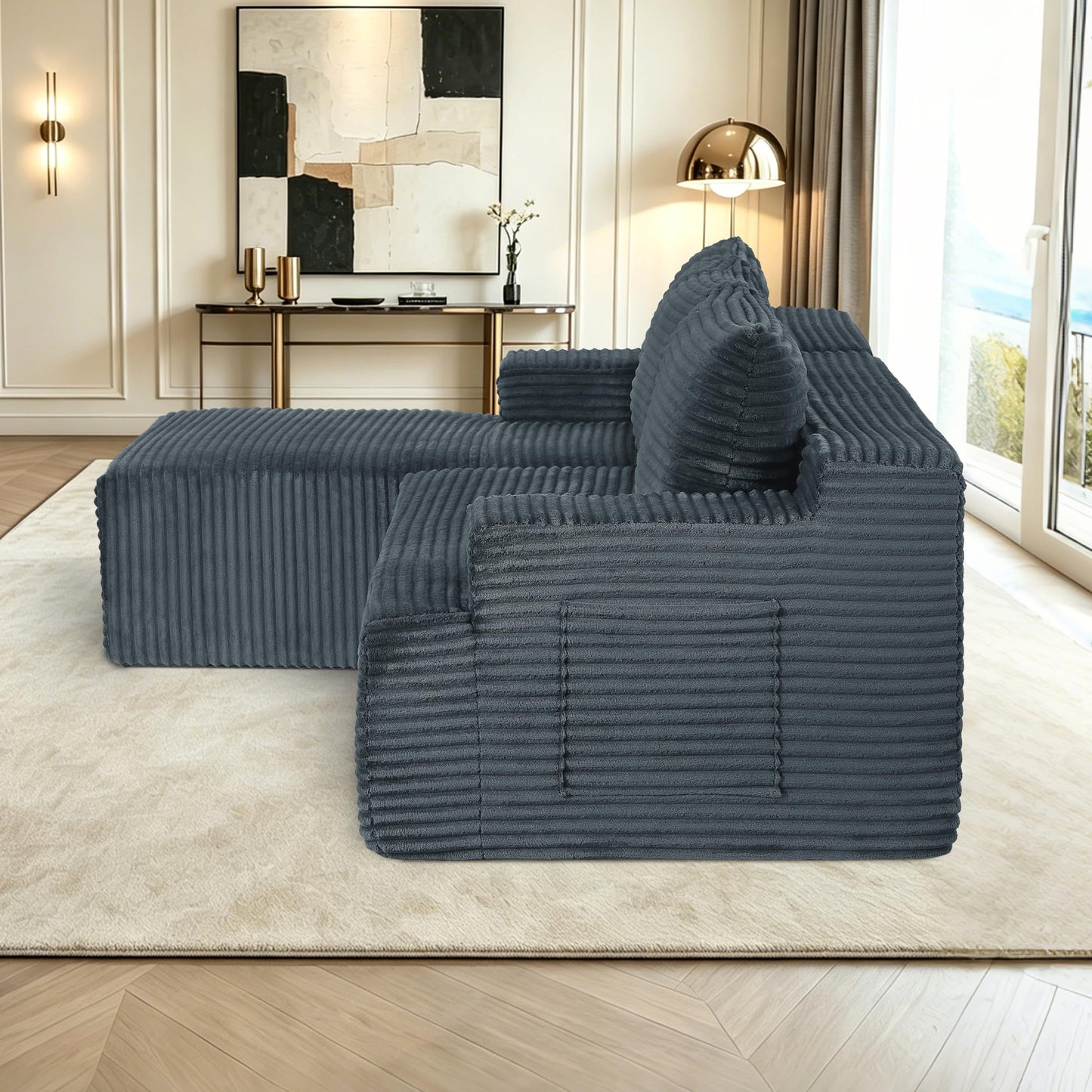 96" L Shaped Cloud Sectional Couch with Chaise, Deep Seat Modular Sectional Sofa Corduroy Memory Foam Sofa Boneless Couches for Living Room Bedroom, No Assembly Required