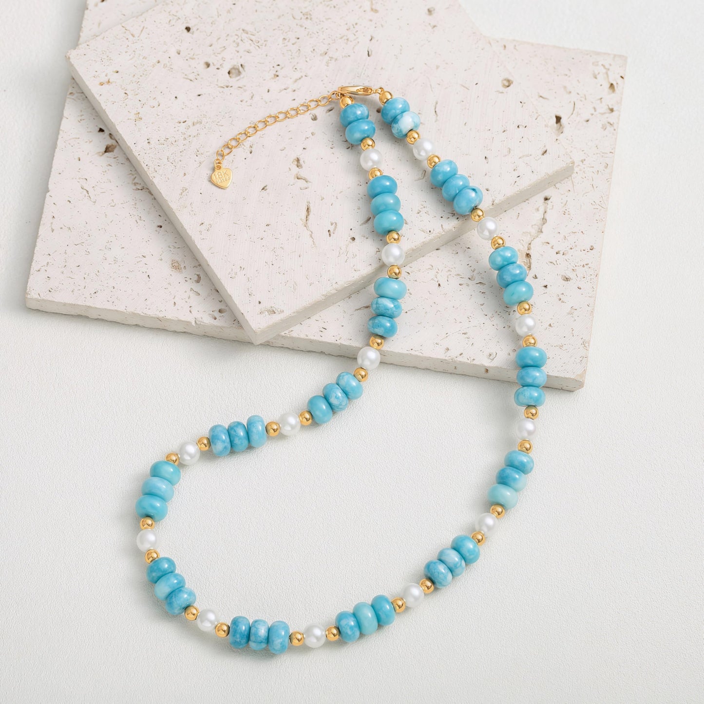 POTESSA Blue Necklace for Women – Pearl Choker with Blue Gemstone Beads & 18K Gold Plated Boho Beach Jewelry, Gift for Her