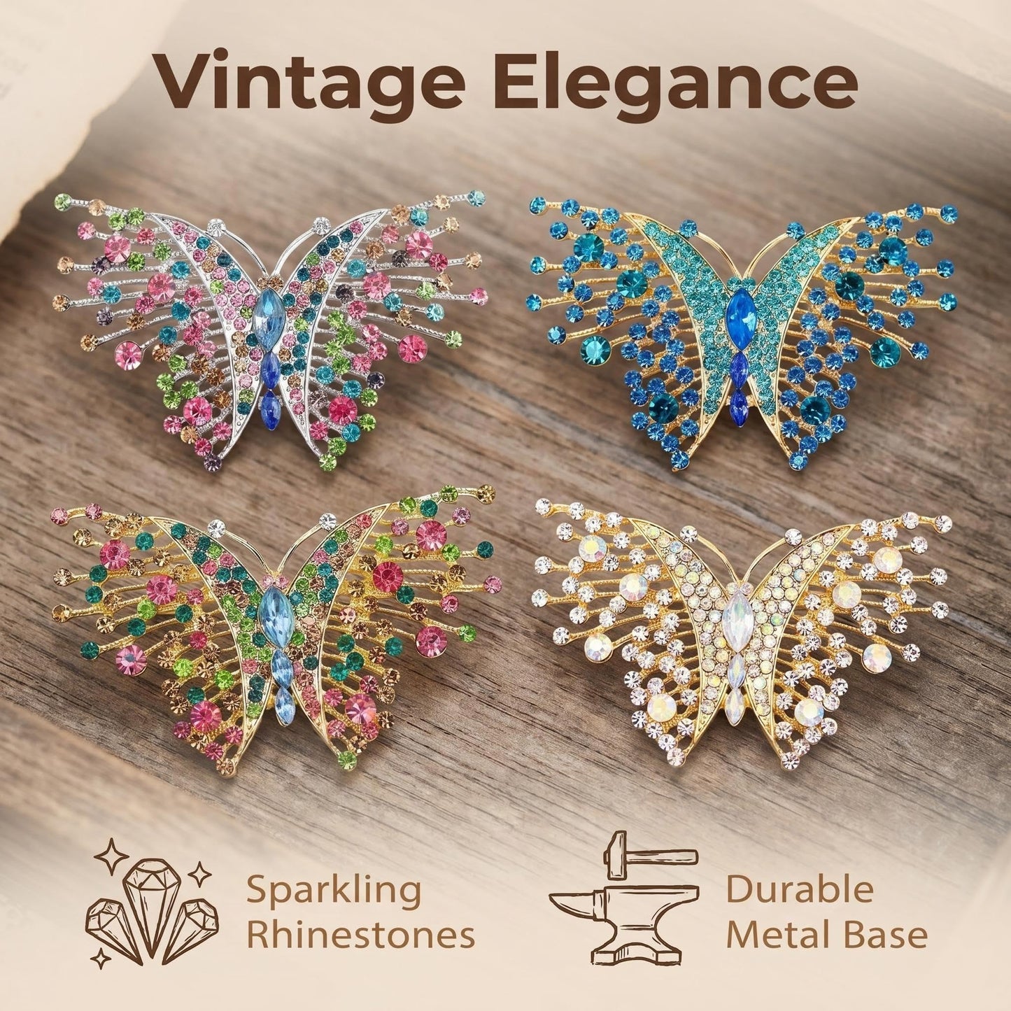 4Pcs Colorful Butterfly Brooch Pins for women, Fashion Women's enamel Crystal Rhinestone Butterfly Brooches Pin set for Clothes Dresses (2)