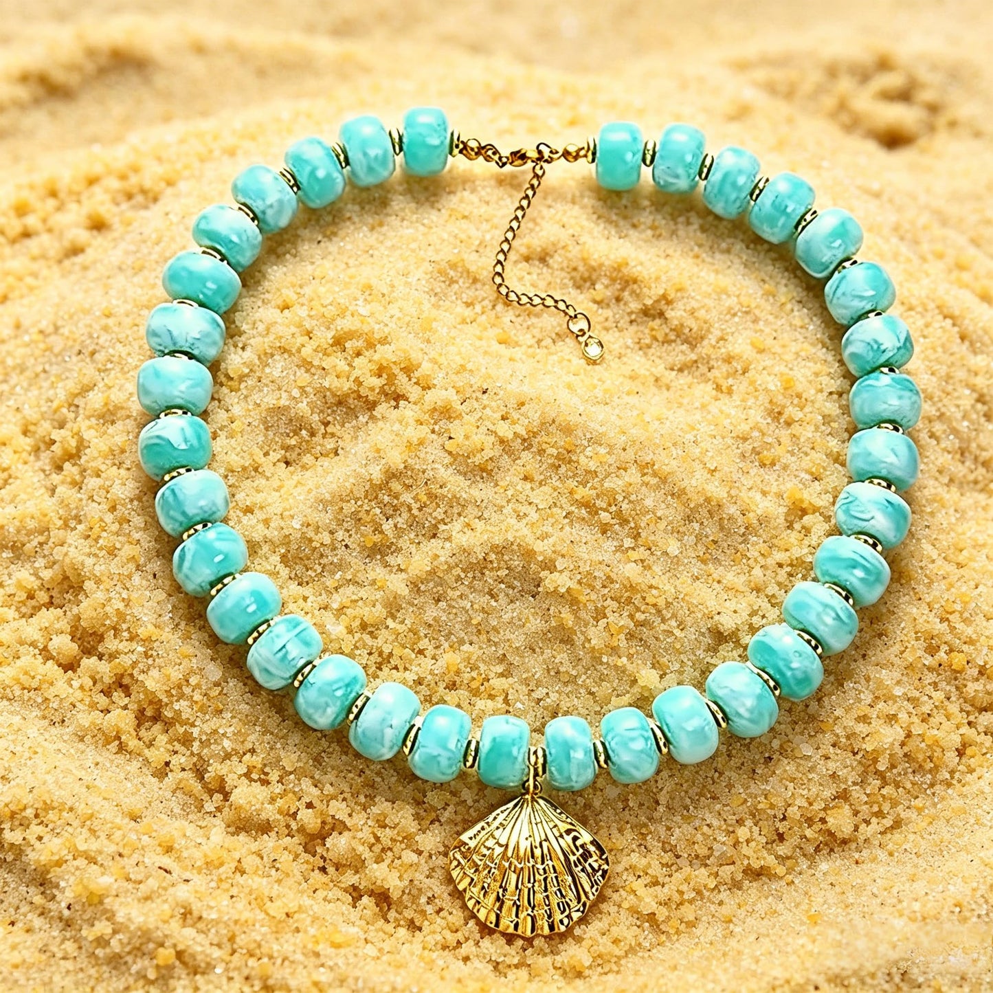 ZXYMHL Chunky Beaded Starfish Shell Necklace Colorful Boho Beach Chain Choker for Women Summer Trendy Vacation Jewelry Gift (Blue Shell)
