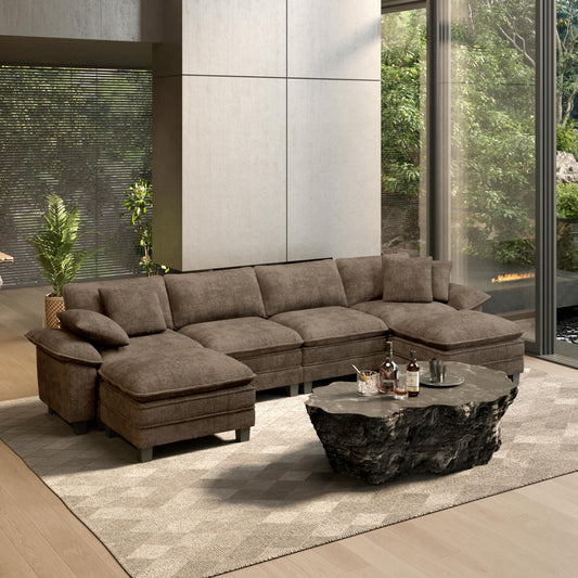 HERA'S HOUSE 158" Modular Sectional Sofa, Oversized U Shaped Couches for Living Room, Comfy Cloud Couch with Ottoman, 6-Seater Deep Seat Sofa with Throw Pillow, Chenille Taupe
