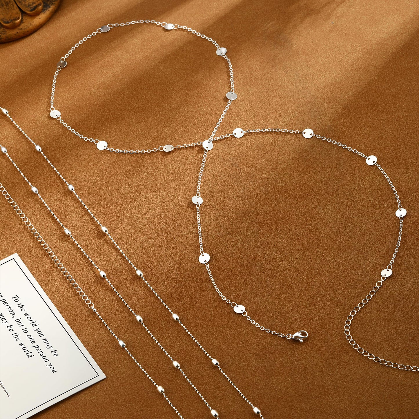 Sargetou 14K Sterling Silver Plated Waist Chain for Women Waterproof,Beaded Sequin Body Jewelry Chains Sexy Bikini 2PCS Belly Belt Beach Gift Adjustable 26.5-33Inch