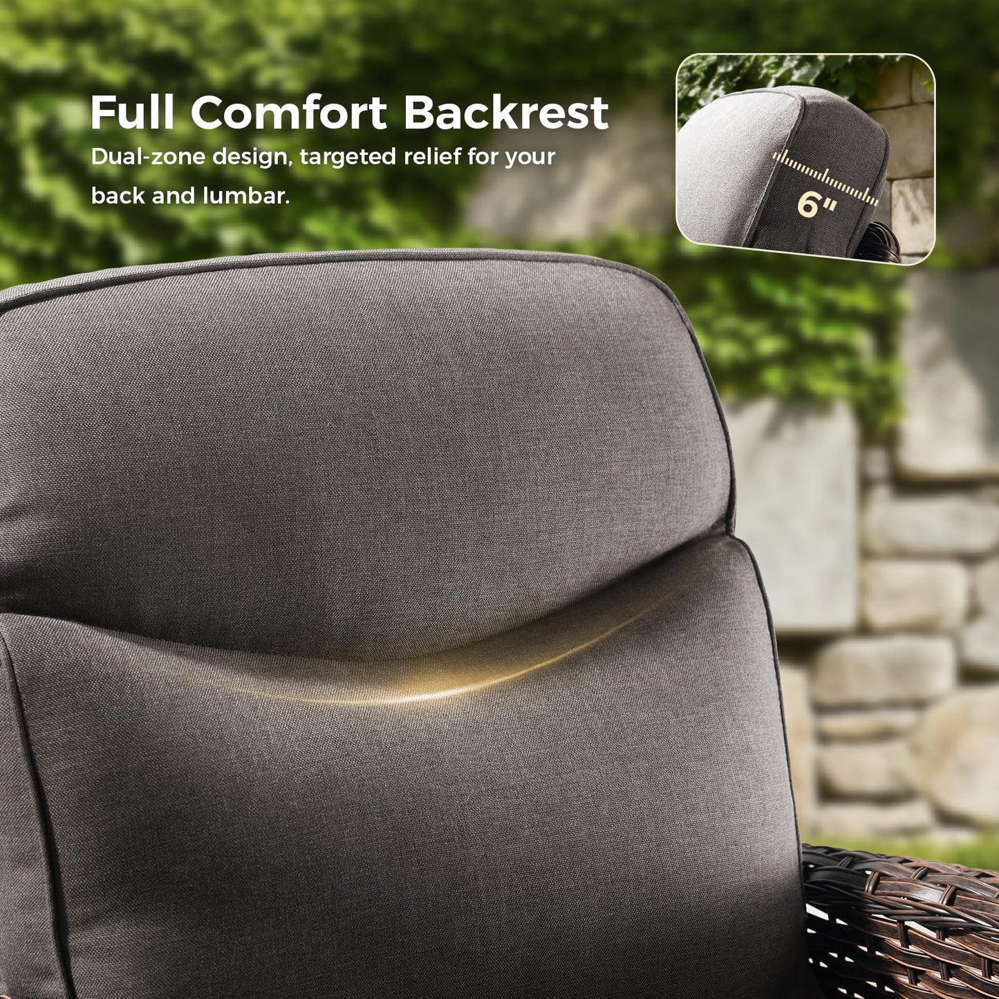 Luxury Outdoor Swivel Rocker Patio Chairs with 6-Inch Thick Cushions, High Back Swivel Glider Patio Chairs, 3PCS Wicker Outdoor Furniture Set for Porch, Patio, Yard, Deck, Poolside, Brown/Grey