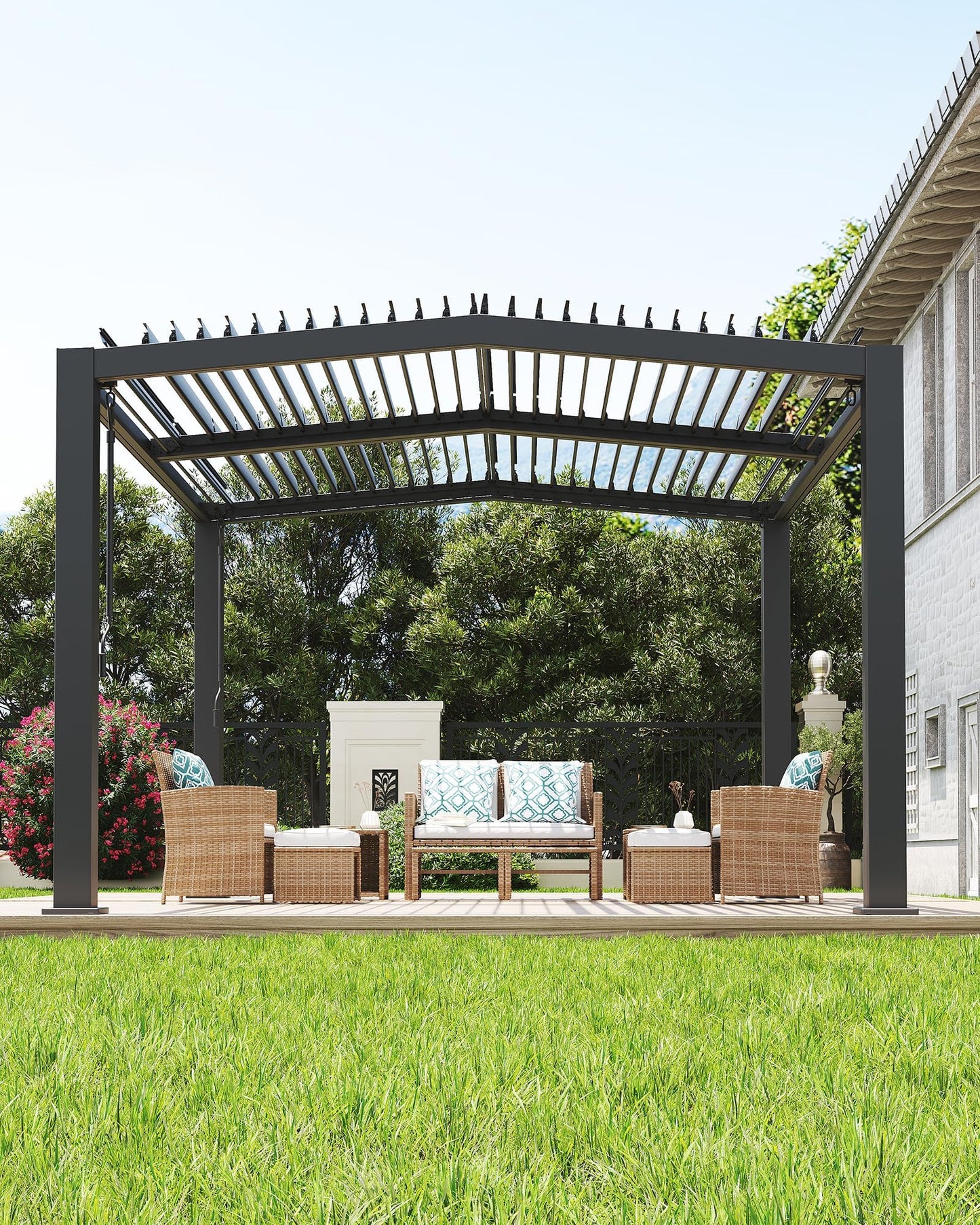 11x13 ft Louvered Pergola, Outdoor Aluminum Pergola with Adjustable Roof Louvers, Reinforced Frame, Integrated Drainage, Weather-Resistant Hardtop Gazebo for Patio, Deck, Backyard, Gray