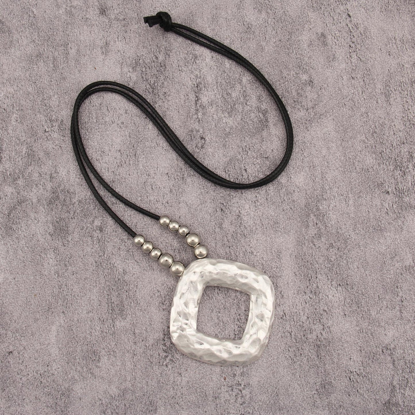 joymiao Bohemian Necklace for Women Long Boho Pendant Necklace with Large Silver Square Charm Hippie Statement Jewelry