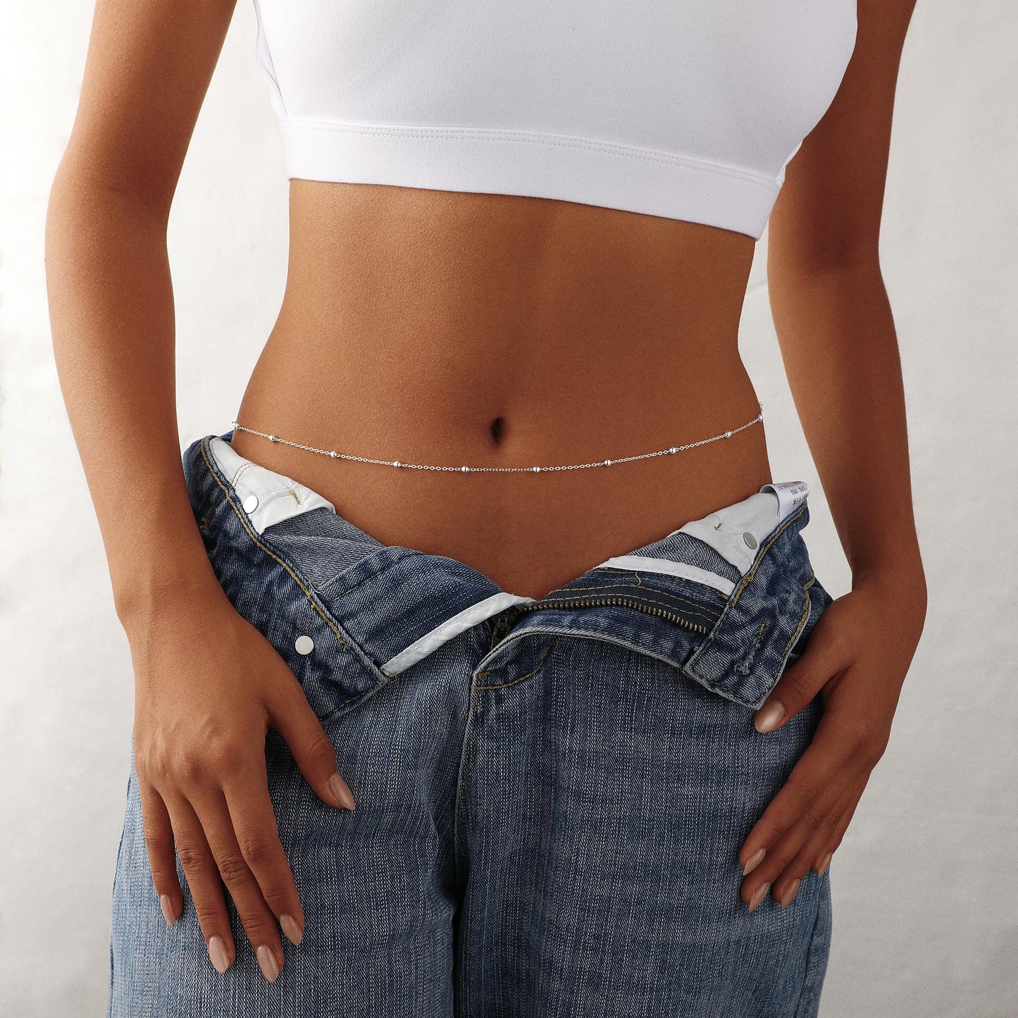 Waist Chain for Women 14K Silver Plated Body Jewelry Waist Beads Chains Bead Link Silver Belly Chain Belly Belt Body Chains Adjustable Sexy Bikini Body Jewelry Daily Belts Gifts for Women