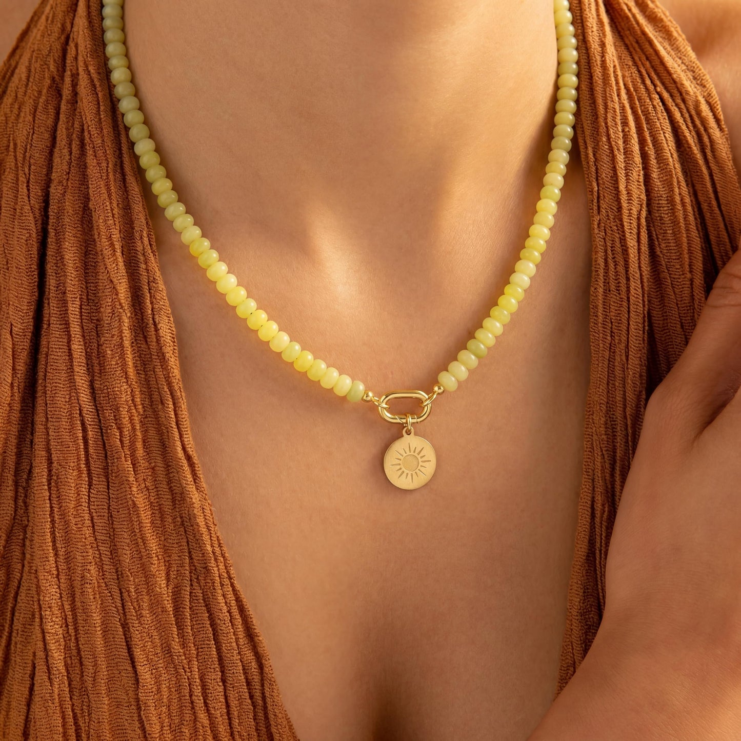 CONRAN KREMIX Yellow Stone Beaded Necklace for Women,Natural Stone Bead Choker Necklaces Boho Summer Beach Necklace Gemstone Jewelry Gift for Women