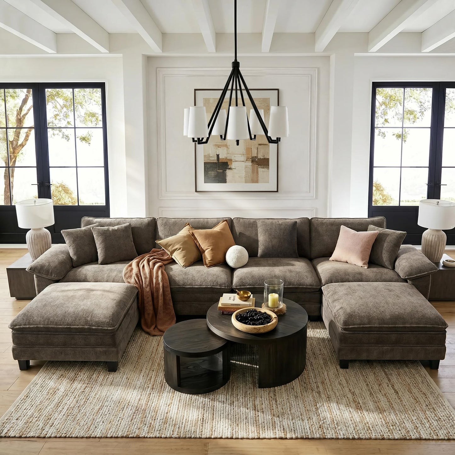 HERA'S HOUSE 158" Modular Sectional Sofa, Oversized U Shaped Couches for Living Room, Comfy Cloud Couch with Ottoman, 6-Seater Deep Seat Sofa with Throw Pillow, Chenille Ash