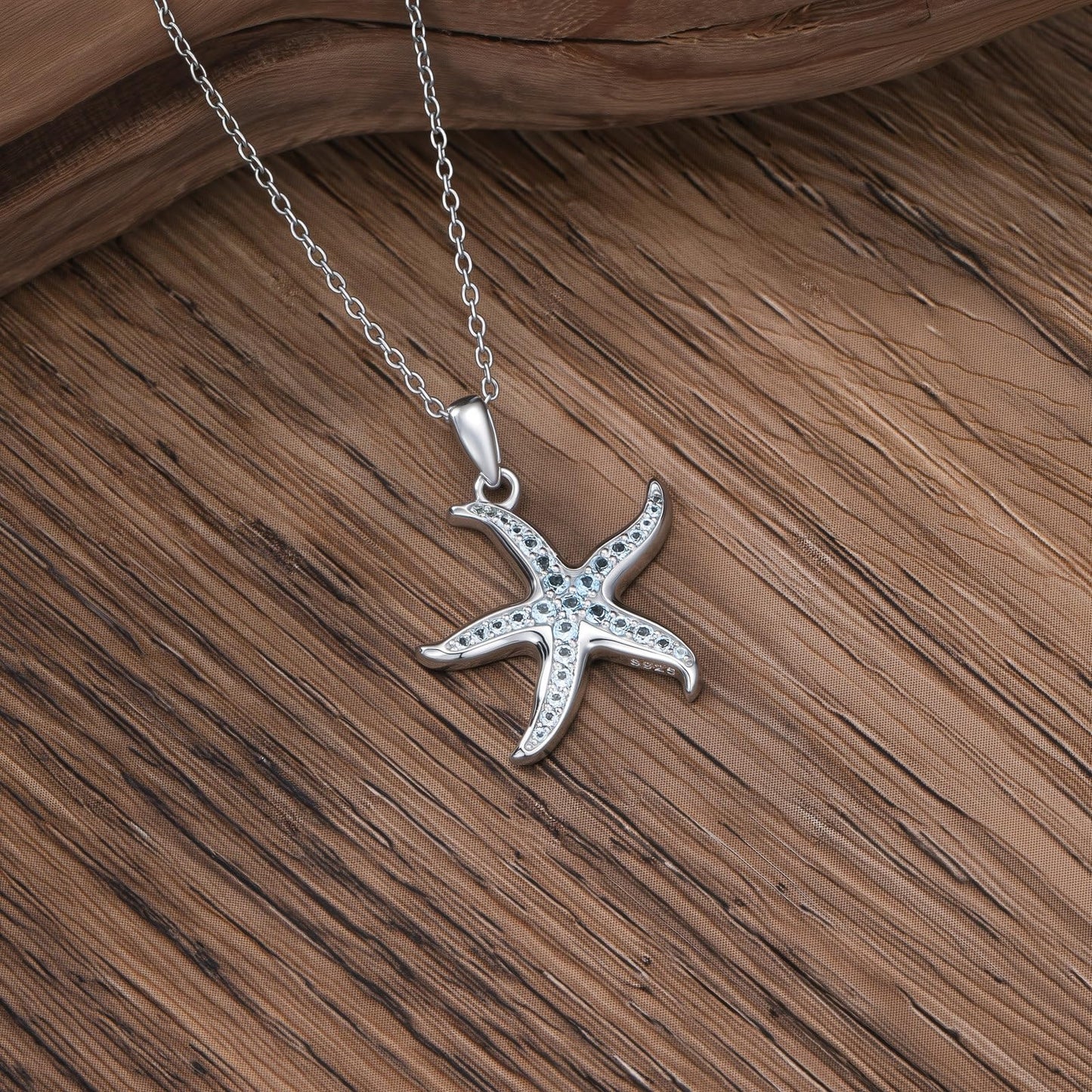 Reaii Natural Topaz Starfish Necklace, 925 Sterling Silver Starfish Pendant, Set with Natural Topaz, Women's Jewelry Gift