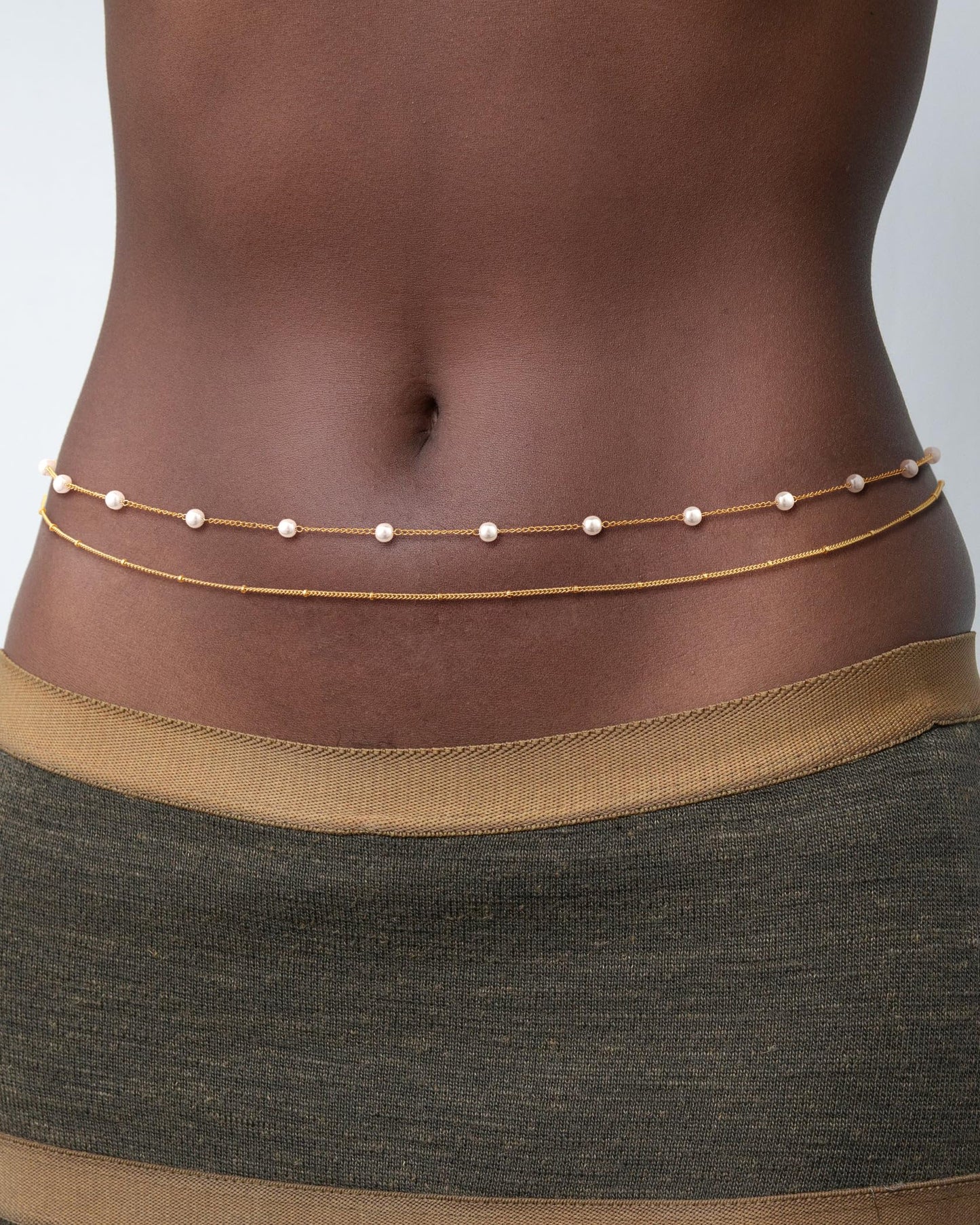CHESKY Gold Waist Chain for Women Trendy, Dainty 14k Gold Plated Layered Belly Chain Adjustable Waterproof Body Chain Waist Beads for Womens Pearl Beads Chain Dainty Body Chain Jewelry for Women