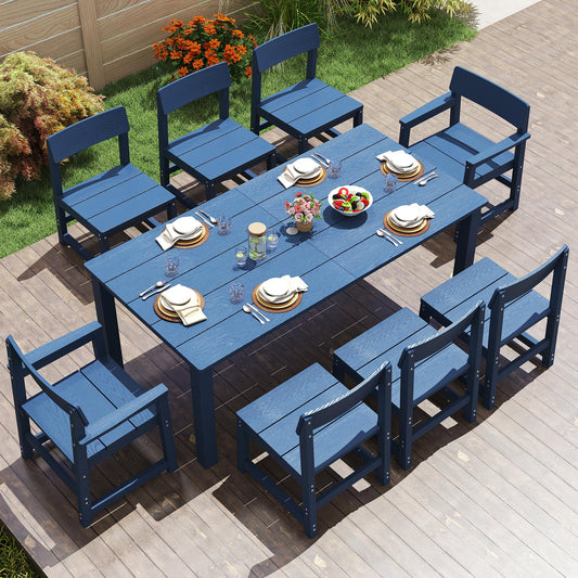 Jocoevol 9 Piece Outdoor Dining Table Set for 8 HIPS Patio Dining Sets with Umbrella Hole Outdoor Furniture All Weather Patio Furniture Set for Outside Deck Backyard Poolside Garden, Deep Blue