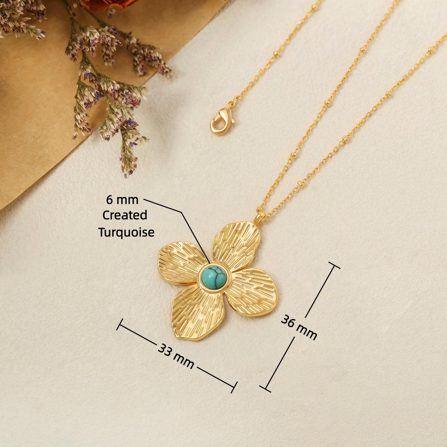PEARLADA Gold Plated Flower Pendant Necklace, Boho Turquoise Bead Cross Necklace, Adjustable Vacation Summer Jewelry for Women