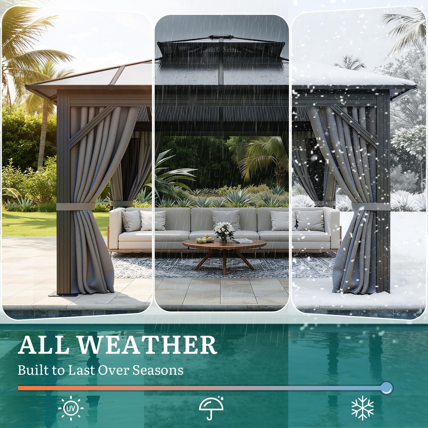 YITAHOME 10X10FT Polycarbonate Hardtop Gazebo Outdoor Patio Double Top Canopy Galvanized Iron Metal Column Garden Tent Curtains Netting for Backyards Decks Lawns,Gray