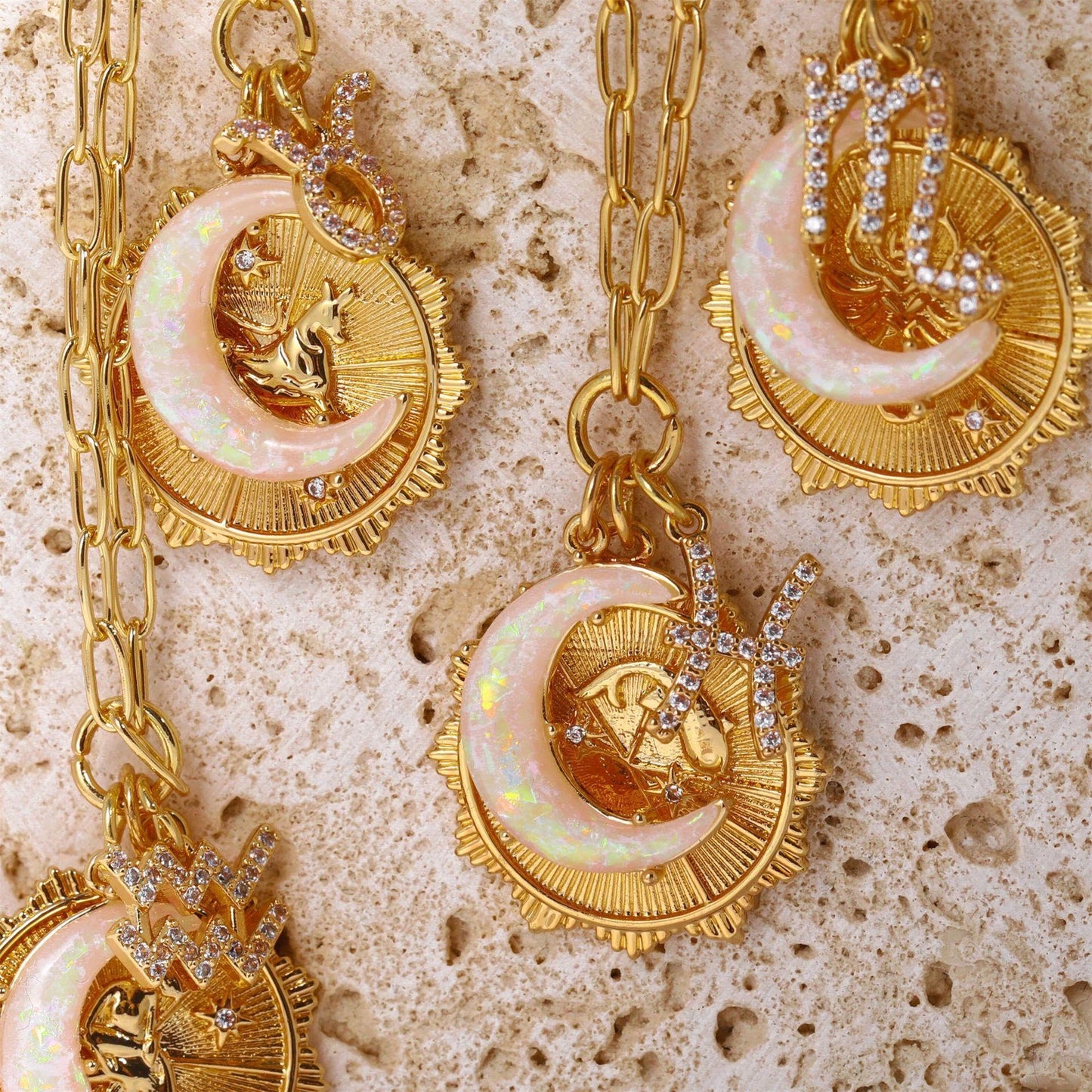 Lanadale Dainty Gold Capricorn Zodiac Coin Opal Crescent Moon Charm Necklace for Women Trendy 18K Gold Plated Retro Paperclip Chain 12 Constellation Horoscope Necklaces Astrology Jewelry Gifts