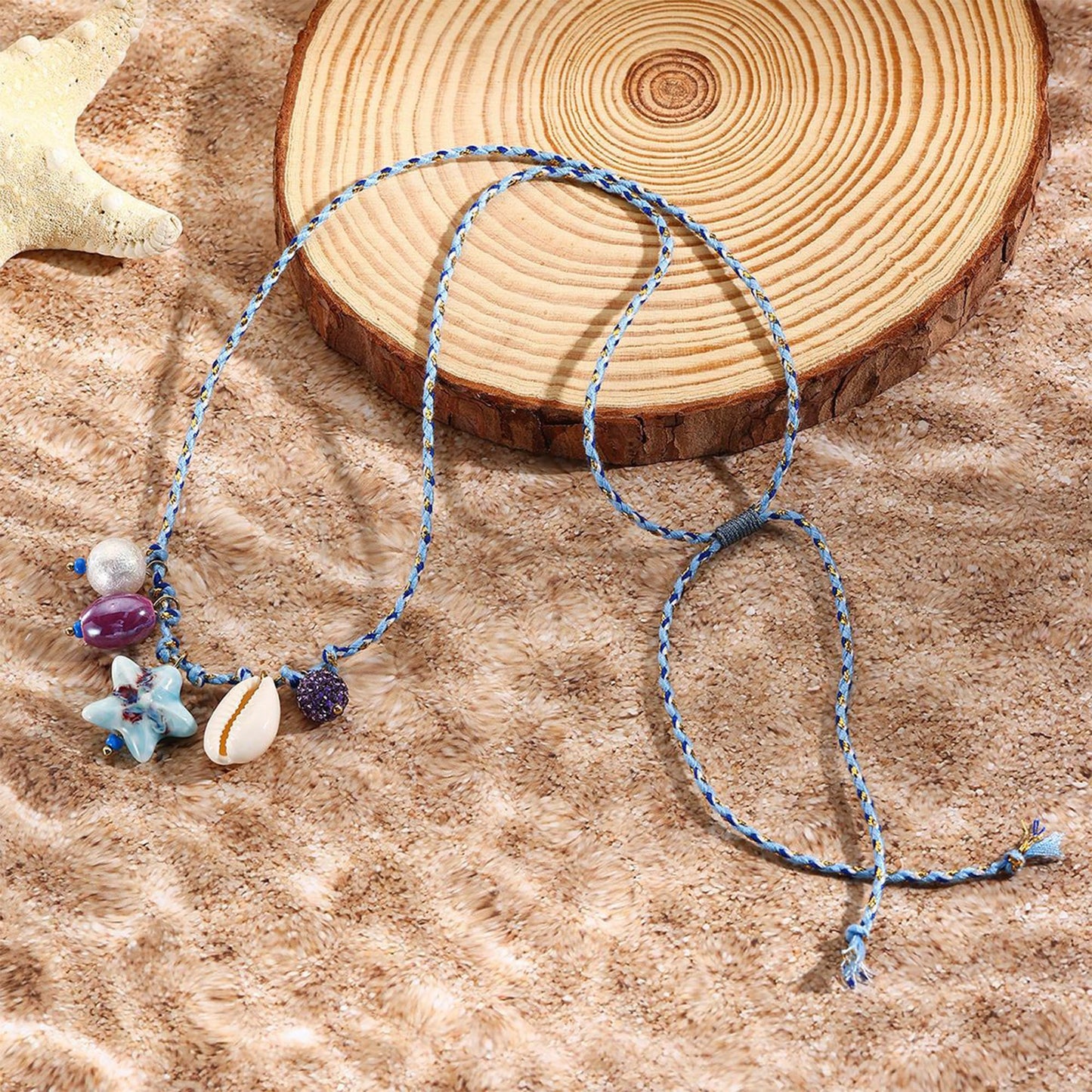 JAGWQRK Starfish Shell Charm Necklaces for Women Boho Adjustable Beaded Fish Shell Charm Necklace Hawaiian Summer Beach Surfe Party Present Jewelry