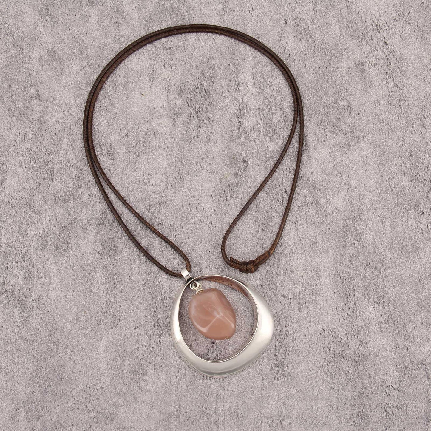 joymiao Vintage Boho Necklace for Women Long Chunky Bohemian Necklace with Silver Pendant Pink Stone Hippie Choker Jewelry