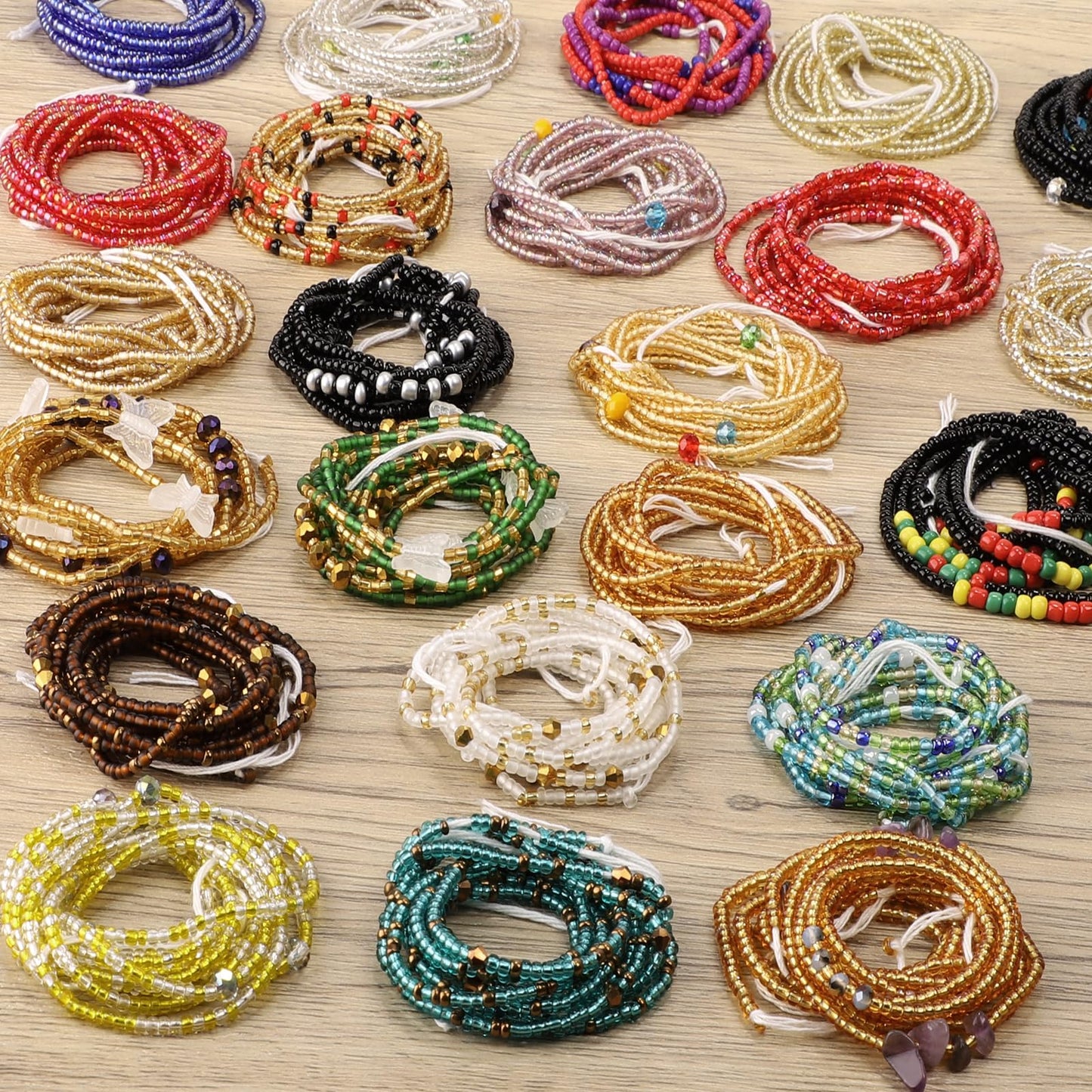 Teniinet 2PCS 50” Handmade African Waist Beads for Women Non-Stretching,Waist Jewelry Body Accessories for Women(Tie-on)