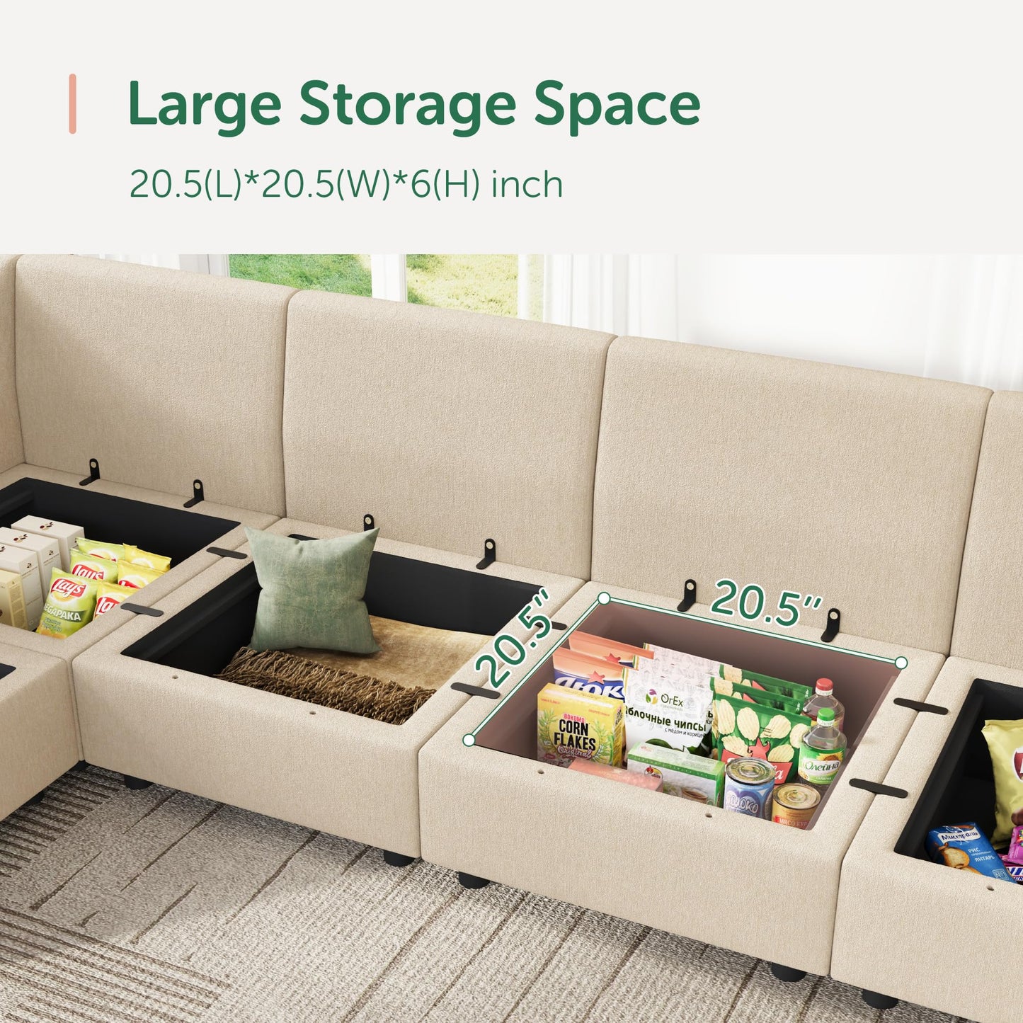 HONBAY Modular Sofa Sectional Sleeper Couch with Storage Seat Reversible Sectional Sleeper Couch Modular Sofa - Beige