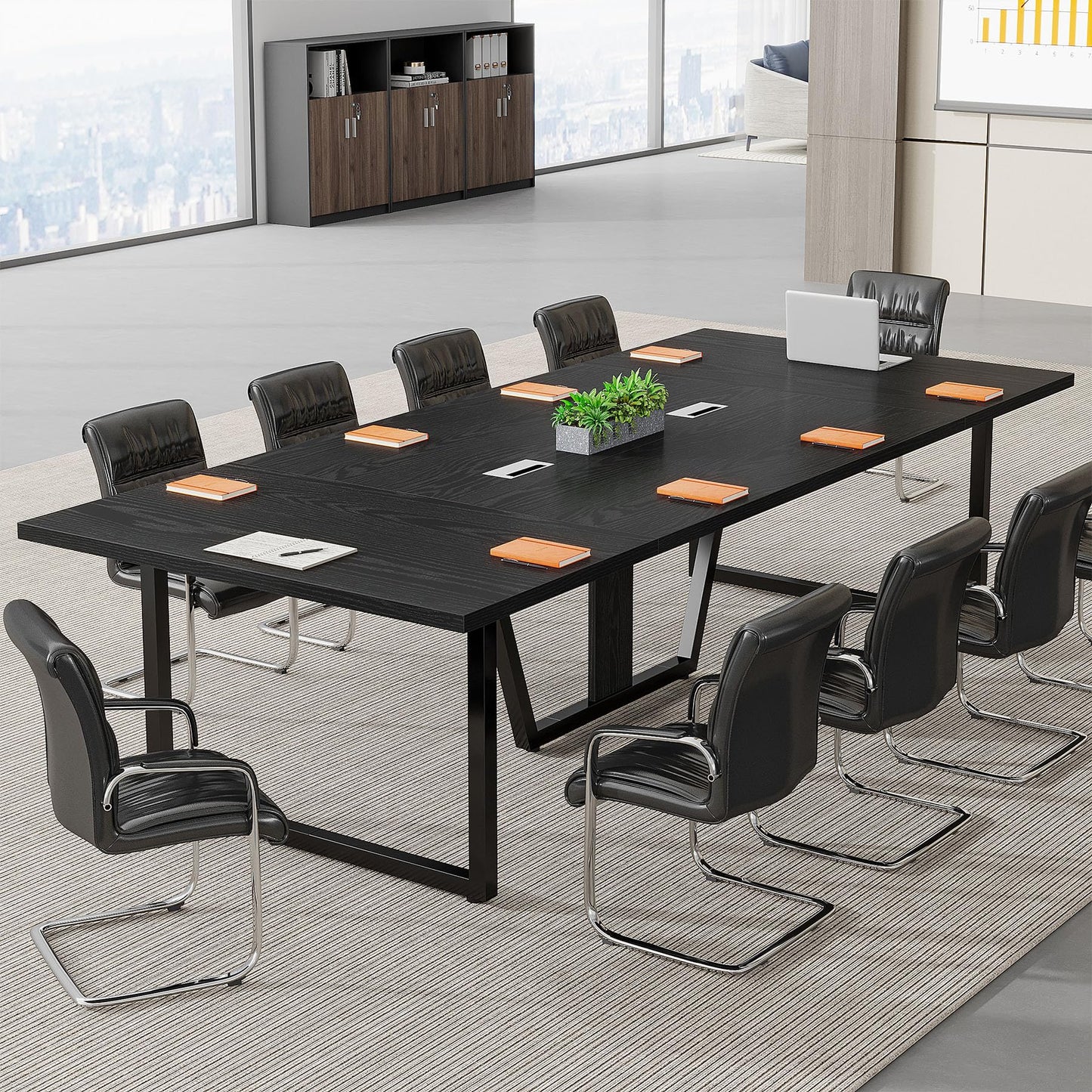 Tribesigns 8FT Conference Table, 94.49 L x 47.24 W x 29.53 H Inches Large Meeting Podcast Table for 10 People, Business Style Wooden Training Table with Strong Metal Frame for Office Conference