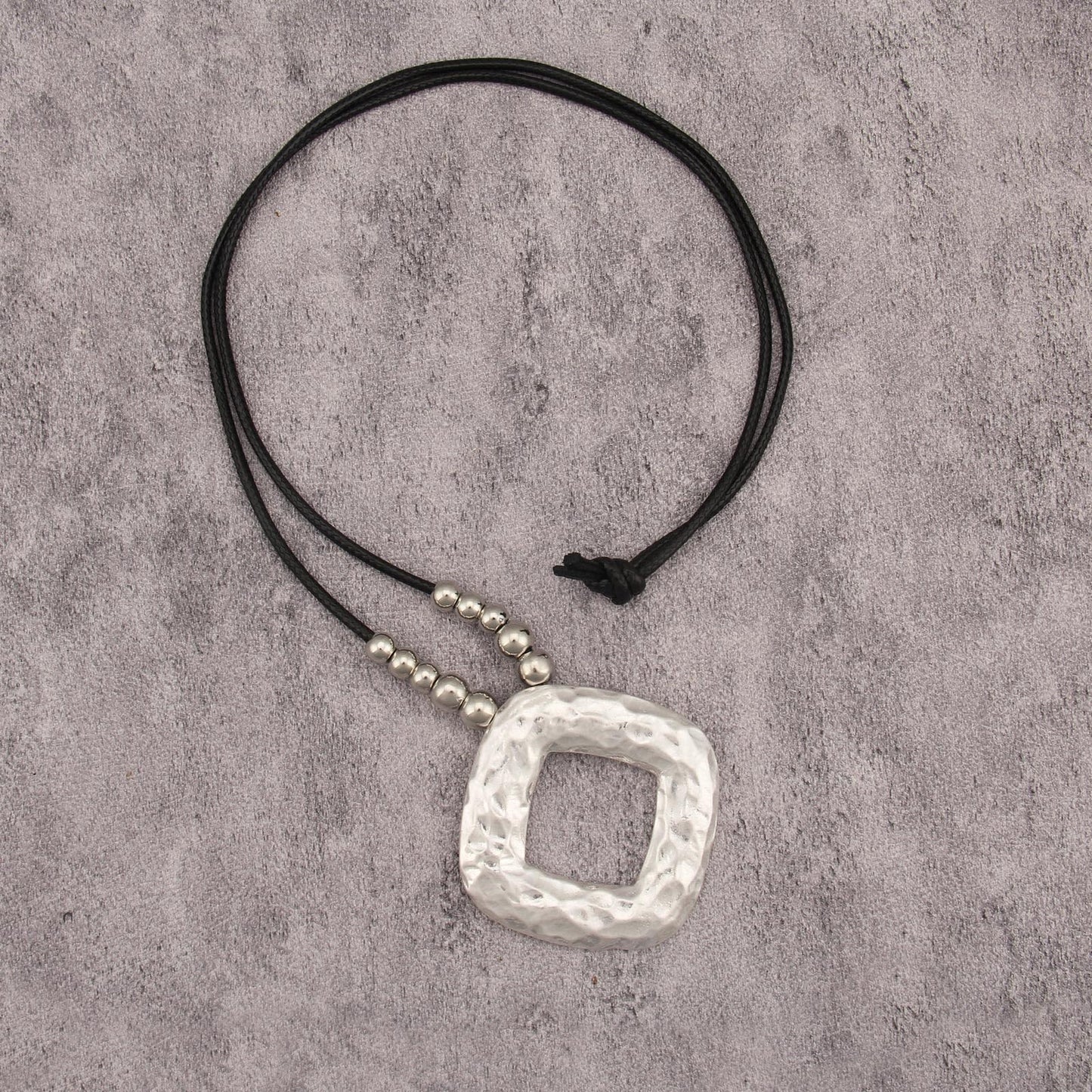 joymiao Bohemian Necklace for Women Long Boho Pendant Necklace with Large Silver Square Charm Hippie Statement Jewelry