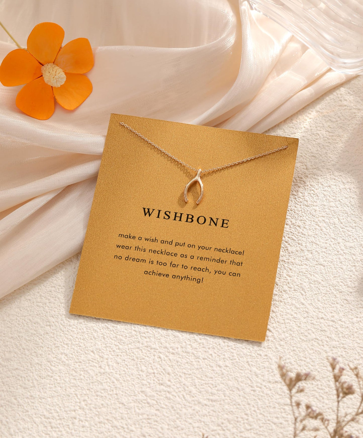 OBSUN Wishbone Necklace for Women 14K Golden Fishbone Necklace Wish Gifts for Women wishbone Charm (Wishbone)