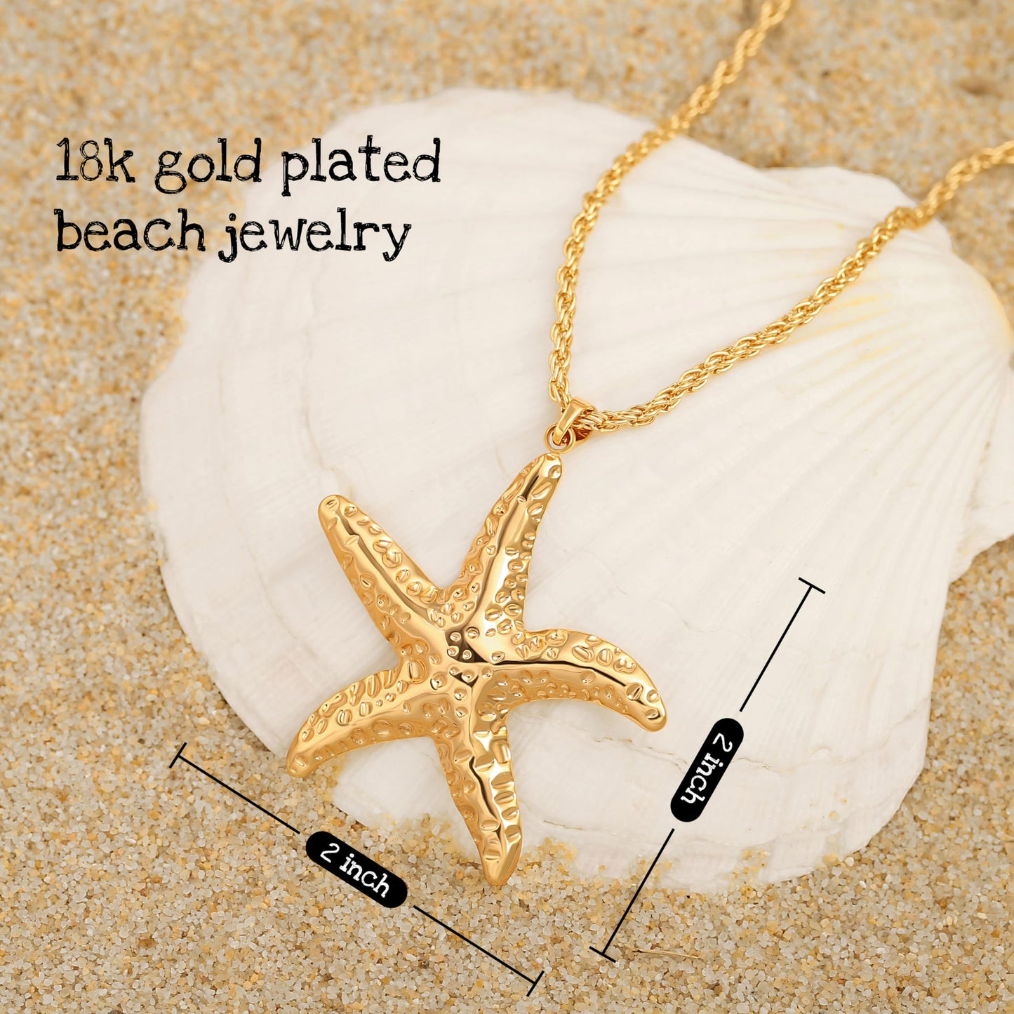 PEARLADA Statement Gold Plated Starfish Cord Necklace, Boho Large Pendant Rope Necklace, Summer Beach Jewelry