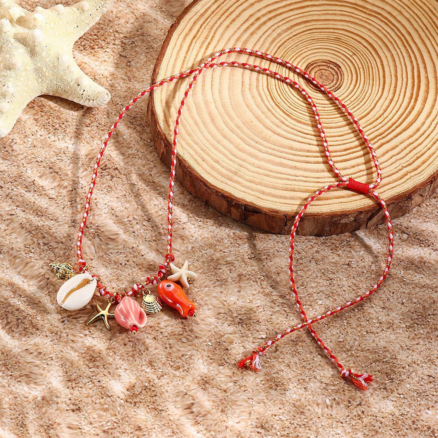 JAGWQRK Starfish Shell Charm Necklaces for Women Boho Adjustable Beaded Fish Shell Charm Necklace Hawaiian Summer Beach Surfe Party Present Jewelry
