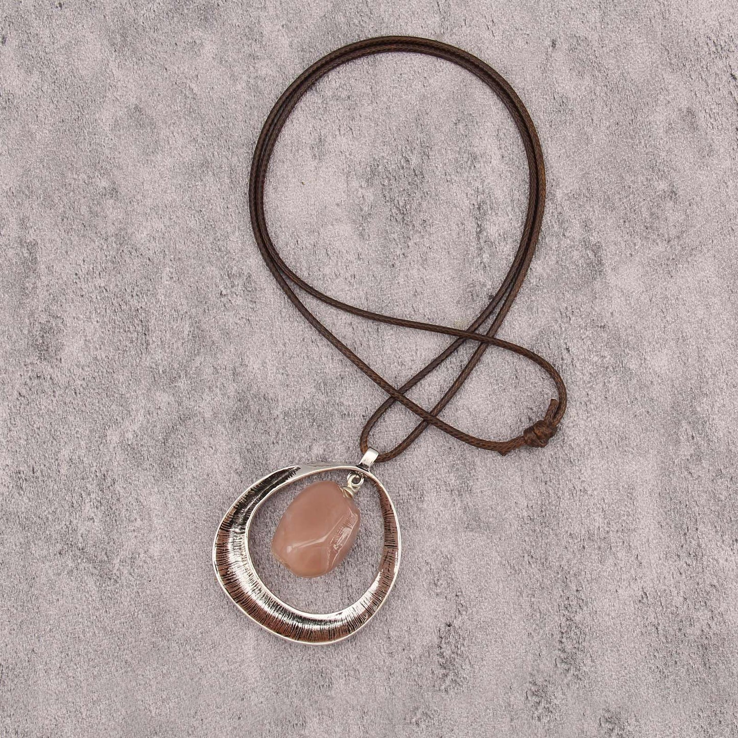 joymiao Vintage Boho Necklace for Women Long Chunky Bohemian Necklace with Silver Pendant Pink Stone Hippie Choker Jewelry