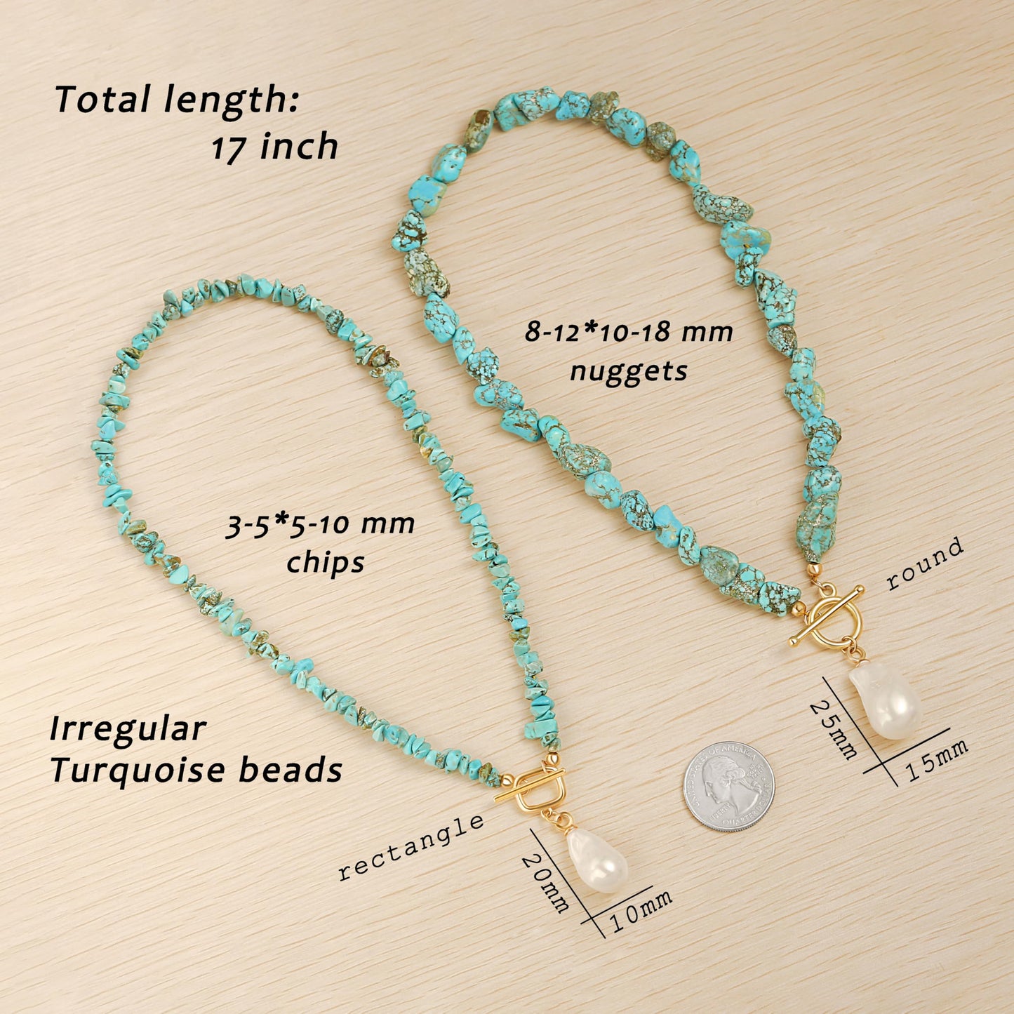 PEARLADA Boho Statement Turquoise Choker, Dainty Baroque Pearl Pendant Necklace, Trendy Turquoise Jewelry for Summer