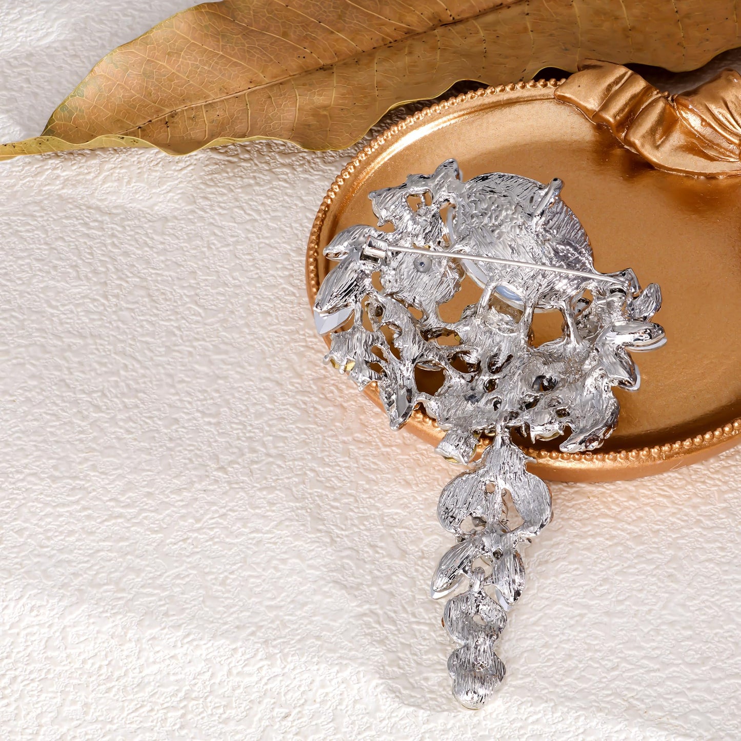 SELOVO Long Flower Brooch Pin for Women Wedding Bridal Party Clear Rhinestone Brooch Pendant