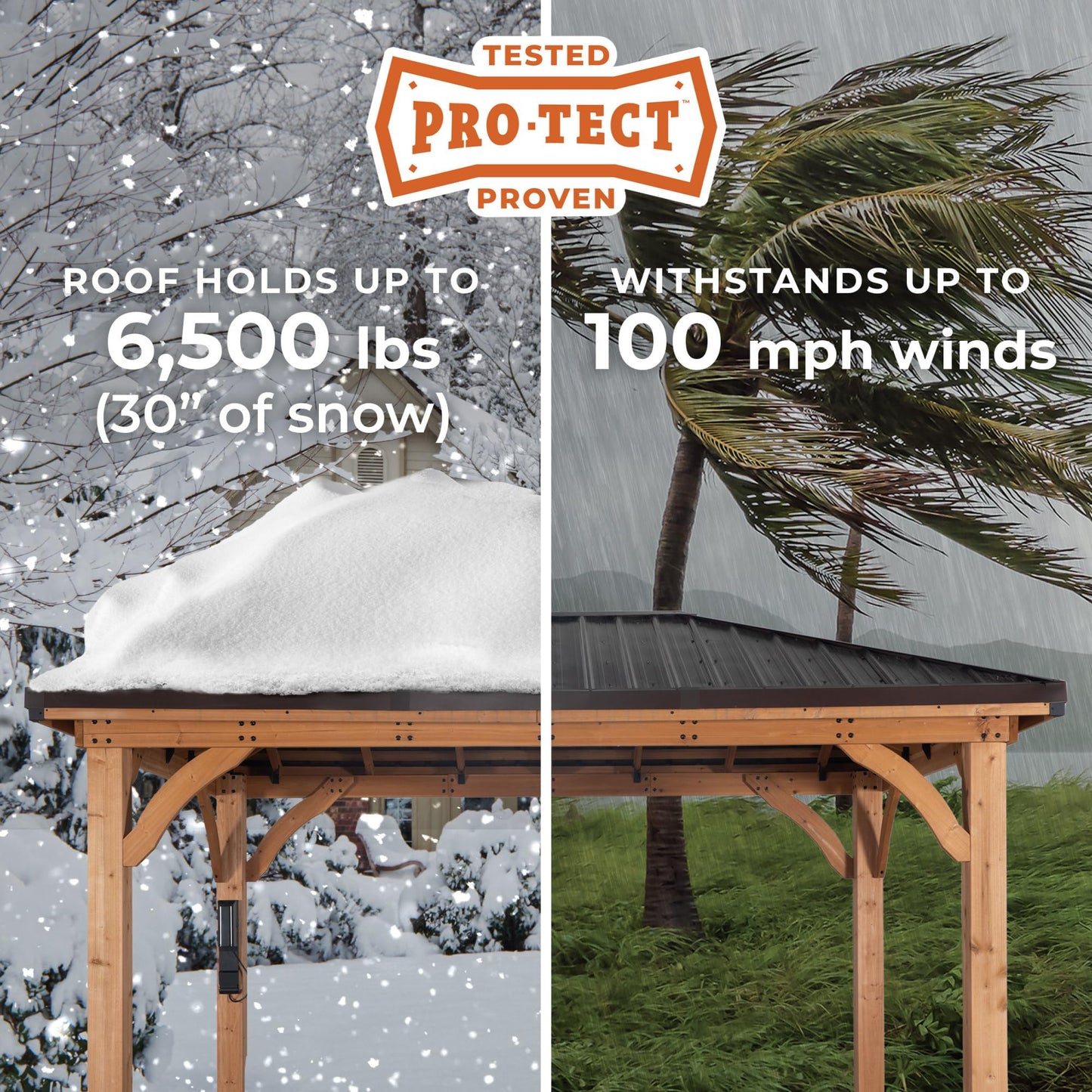 Backyard Discovery Barrington 12' x 10' Cedar Wood Outdoor Gazebo Pavilion with Hardtop Galvanized Steel Hip Roof, Snow Support, Wind Resistance, PowerPort, Shade for Garden, Patio, Deck, Entertaining