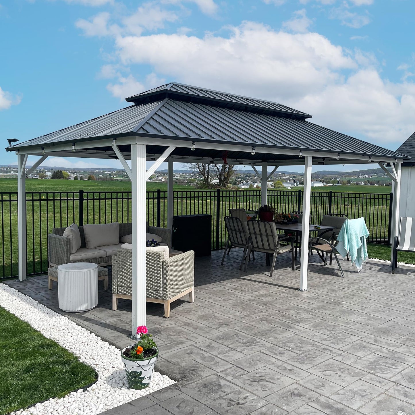 PURPLE LEAF 12' X 20' Hardtop Gazebo Metal Double Roof White Aluminum Frame Outdoor Heavy Duty Gazebo with Curtain and Netting for Patio Garden and Backyard, Grey