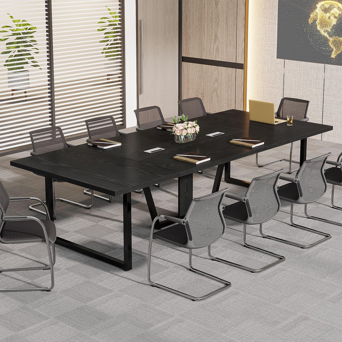 Tribesigns 8FT Conference Table, 94.49 L x 47.24 W x 29.53 H Inches Large Meeting Podcast Table for 10 People, Business Style Wooden Training Table with Strong Metal Frame for Office Conference