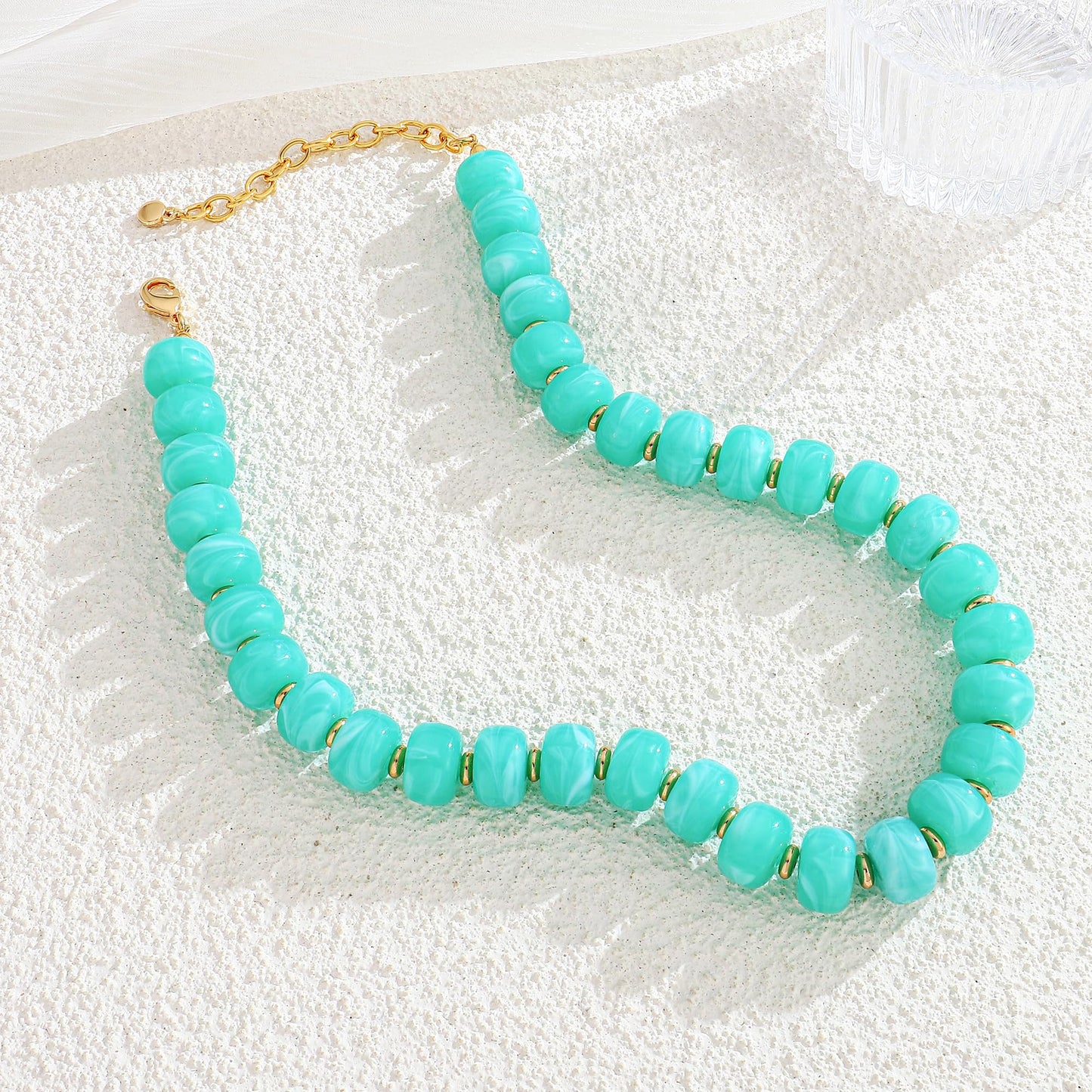 WOWORAMA Chunky Beaded Necklace for Women Lake Blue Resin Beads Choker Necklace Boho Blue Chunky Statement Necklaces Trendy Summer Holiday Jewelry