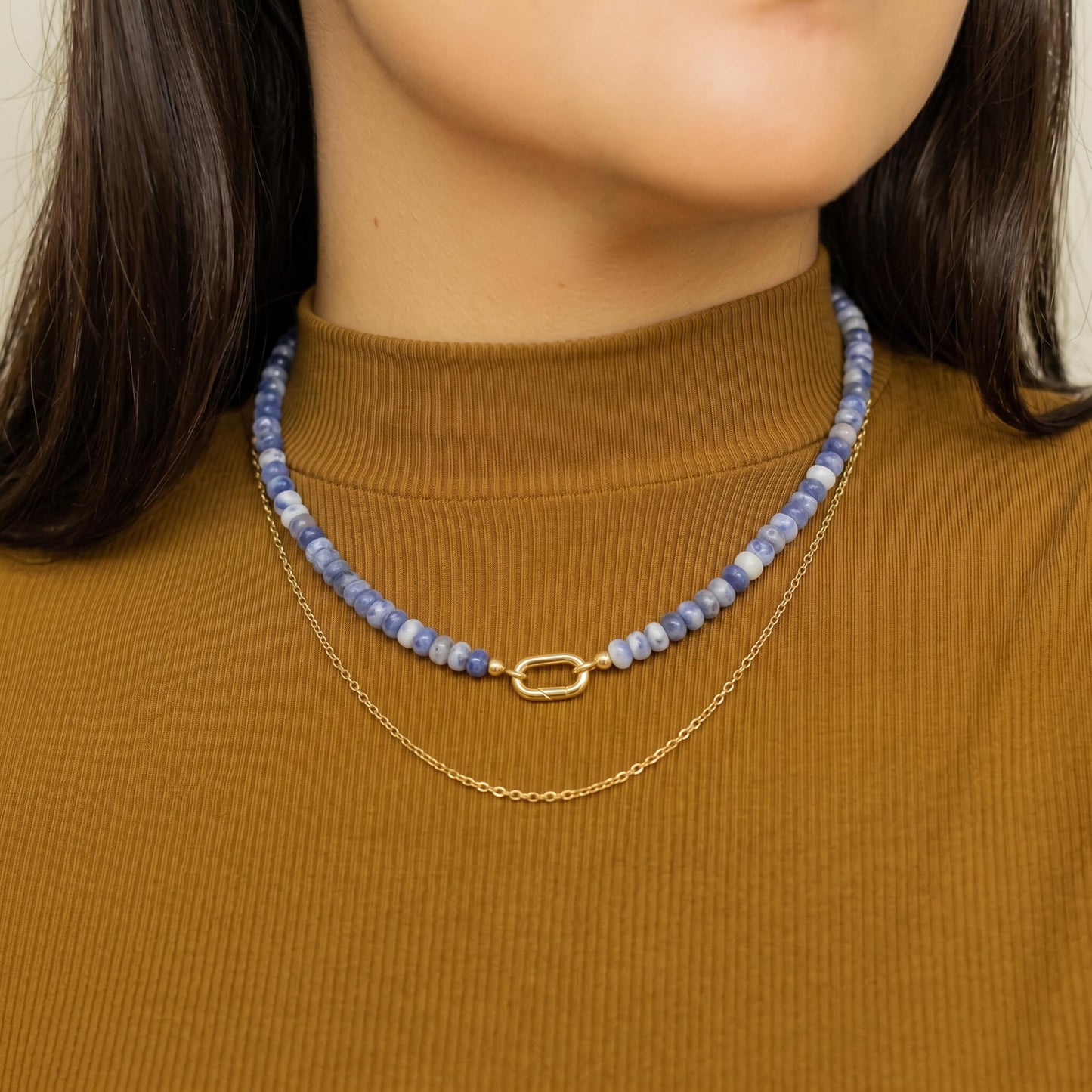 CONRAN KREMIX Blue and White Stone Beaded Necklace for Women,Natural Stone Bead Choker Necklaces Boho Summer Beach Necklace Gemstone Jewelry Gift for Women