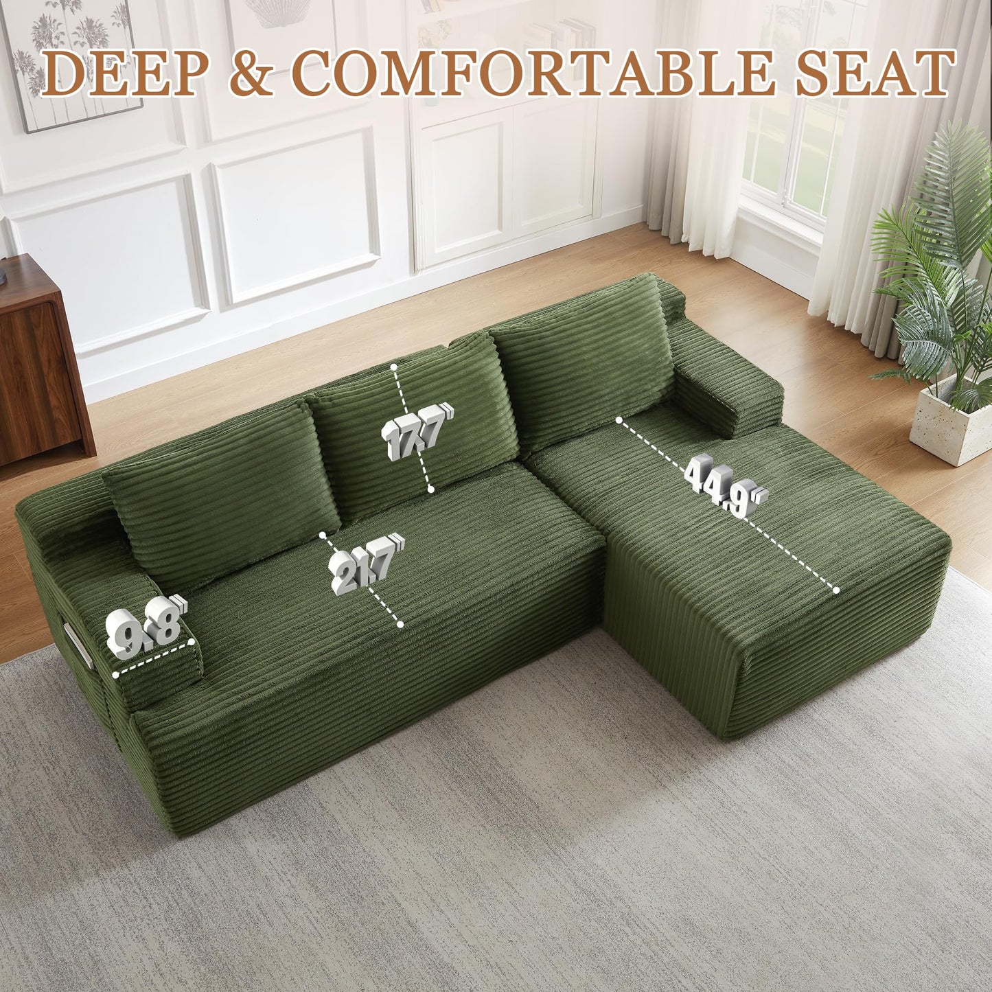 96" Modular Sectional Sofa, Cloud Sectional Couch with Deep Seat, Modern L-Shape Corner Sofa Couch with Right Facing Chaise,Upholstered Boneless Couches for Living Room Bedroom