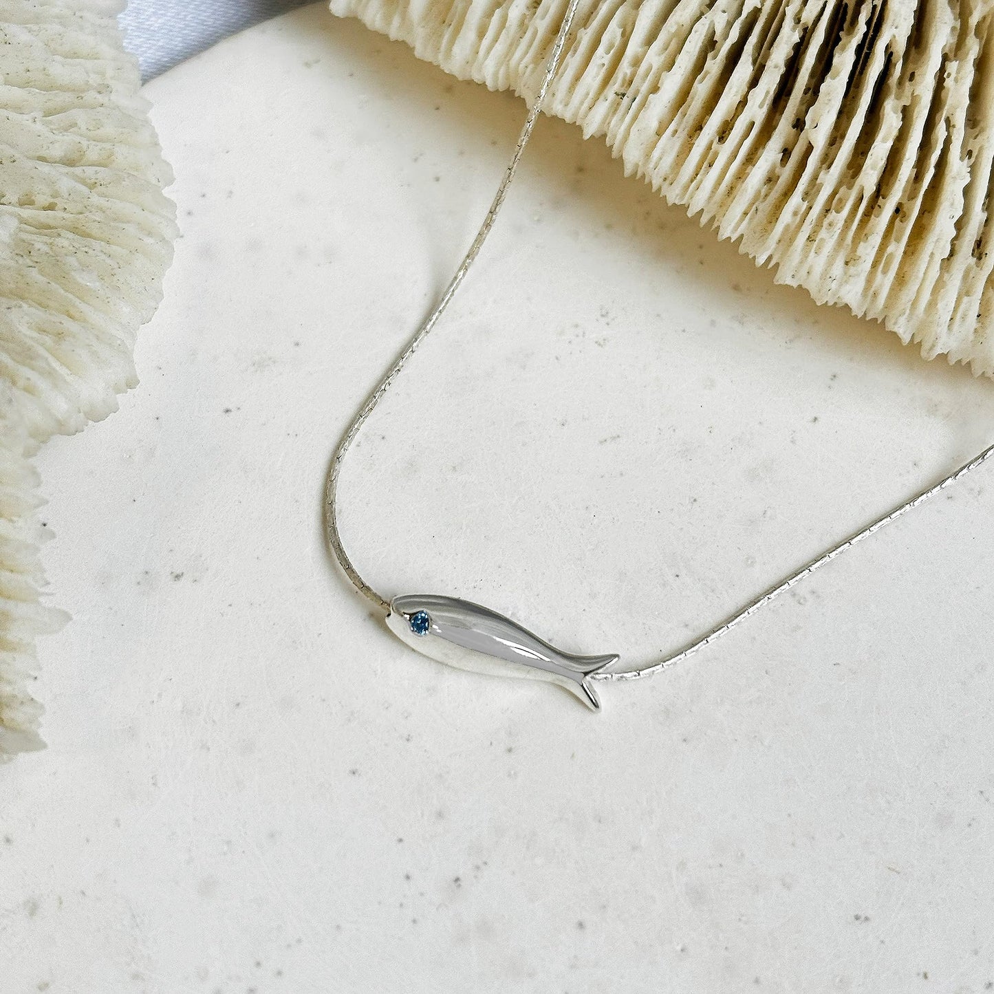 Tooliks Dainty Fish Necklace for Women, Sterling Silver or Gold Fish Charm, Minimal Lucky Necklace (Sterling Silver)