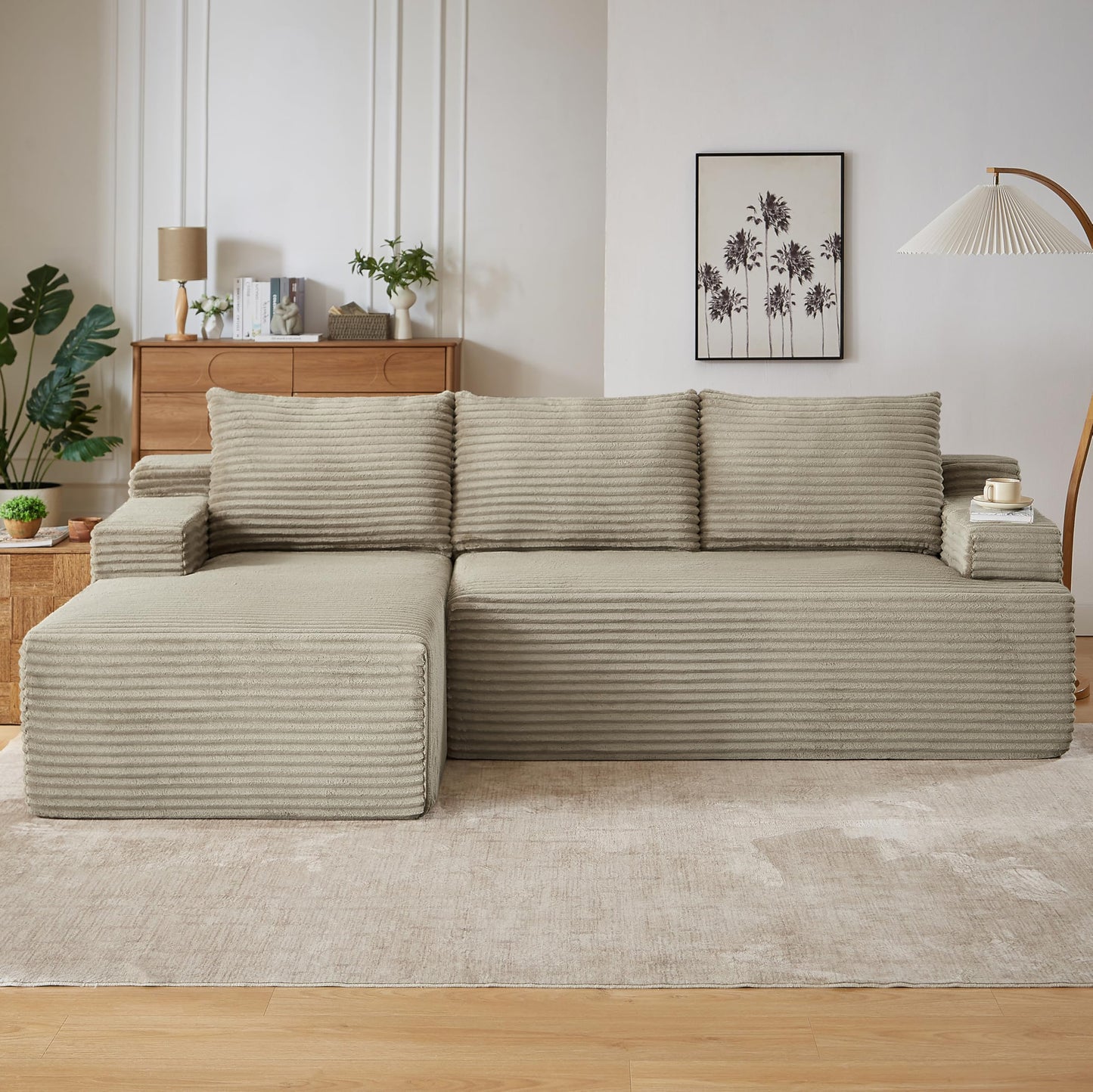 96" L Shaped Cloud Sectional Couch with Chaise, Deep Seat Modular Sectional Sofa Corduroy Memory Foam Sofa Boneless Couches for Living Room Bedroom, No Assembly Required