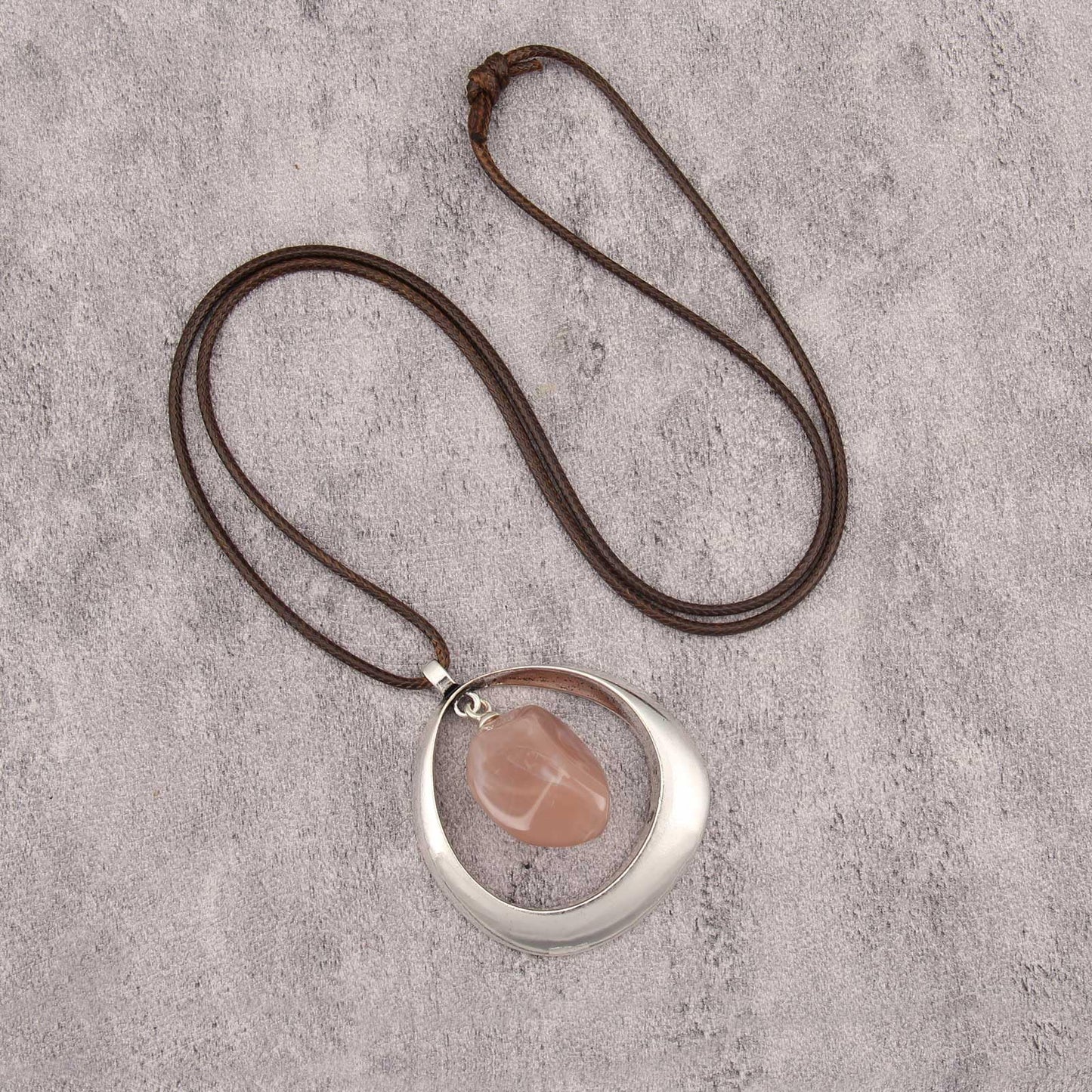 joymiao Vintage Boho Necklace for Women Long Chunky Bohemian Necklace with Silver Pendant Pink Stone Hippie Choker Jewelry