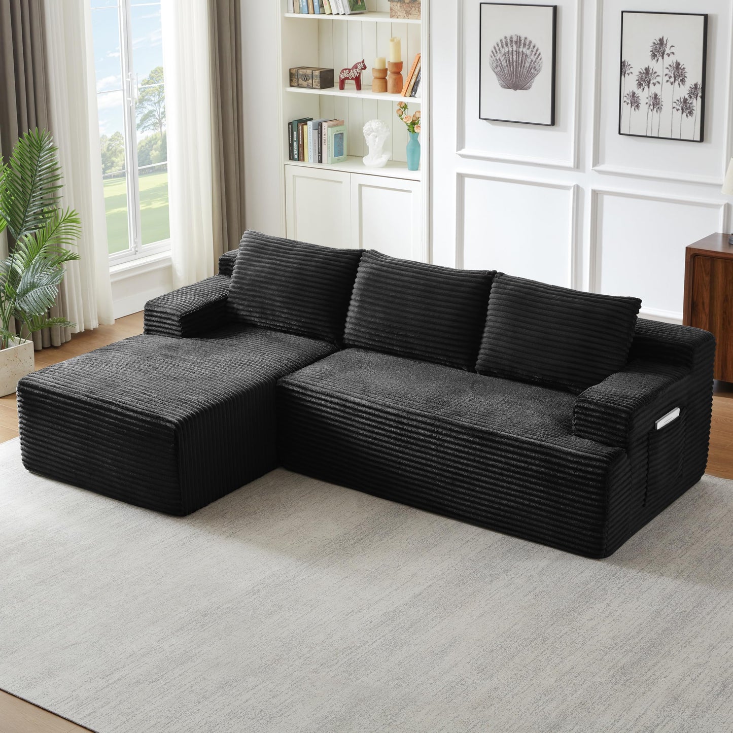 96" L Shaped Cloud Sectional Couch with Chaise, Deep Seat Modular Sectional Sofa Corduroy Memory Foam Sofa Boneless Couches for Living Room Bedroom, No Assembly Required