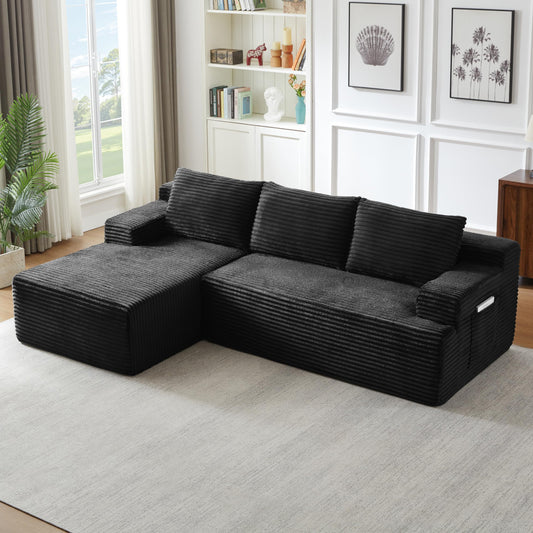 96" L Shaped Cloud Sectional Couch with Chaise, Deep Seat Modular Sectional Sofa Corduroy Memory Foam Sofa Boneless Couches for Living Room Bedroom, No Assembly Required