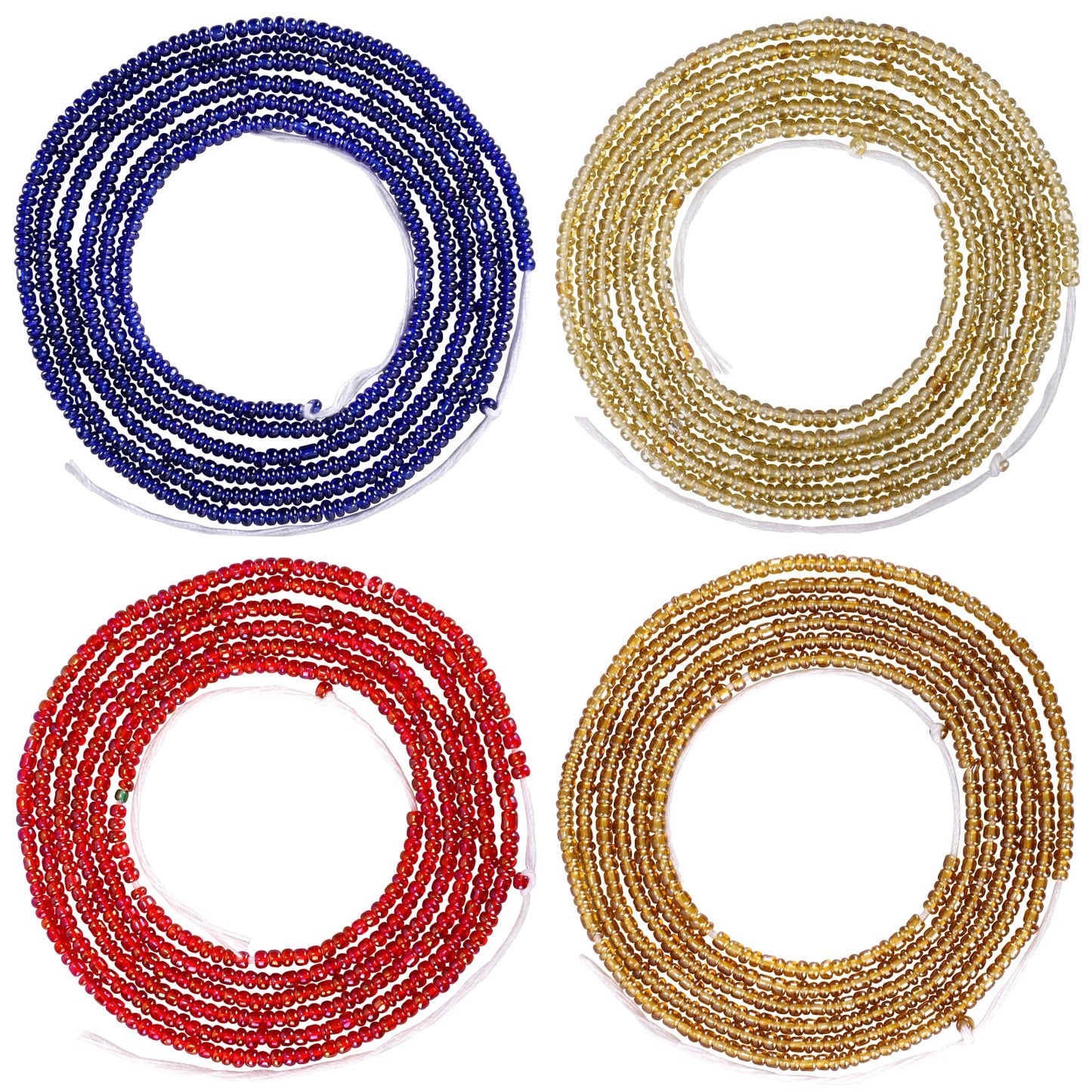 Teniinet 4PCS 50” Handmade African Waist Beads for Women Non-Stretching(Tie-on)